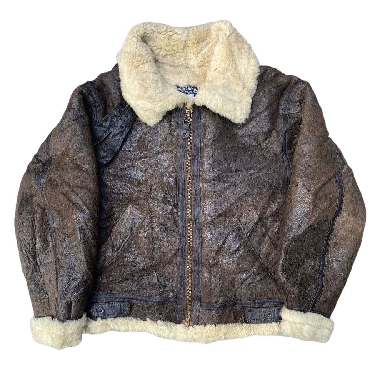 image of Vintage Avirex Limited B3 Sheepskin Shearling Jacket in Brown, Men's (Size Medium)