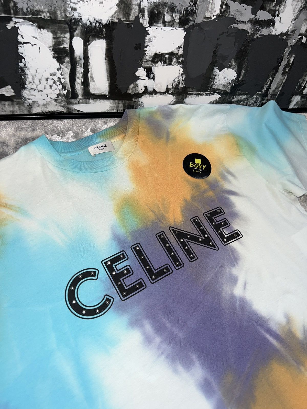 Celine Celine tie dye stud logo t shirt Size US S / EU 44-46 / 1 - 2 Thumbnail