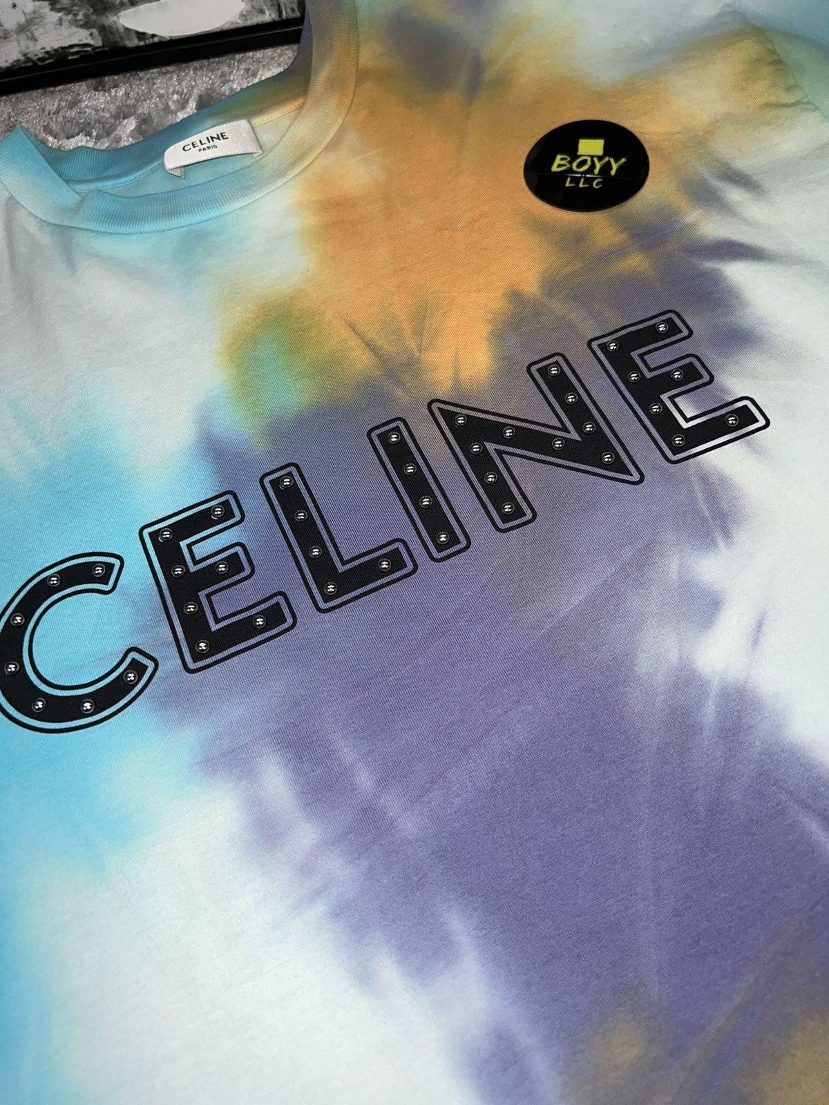 Celine Celine tie dye stud logo t shirt Size US S / EU 44-46 / 1 - 4 Thumbnail