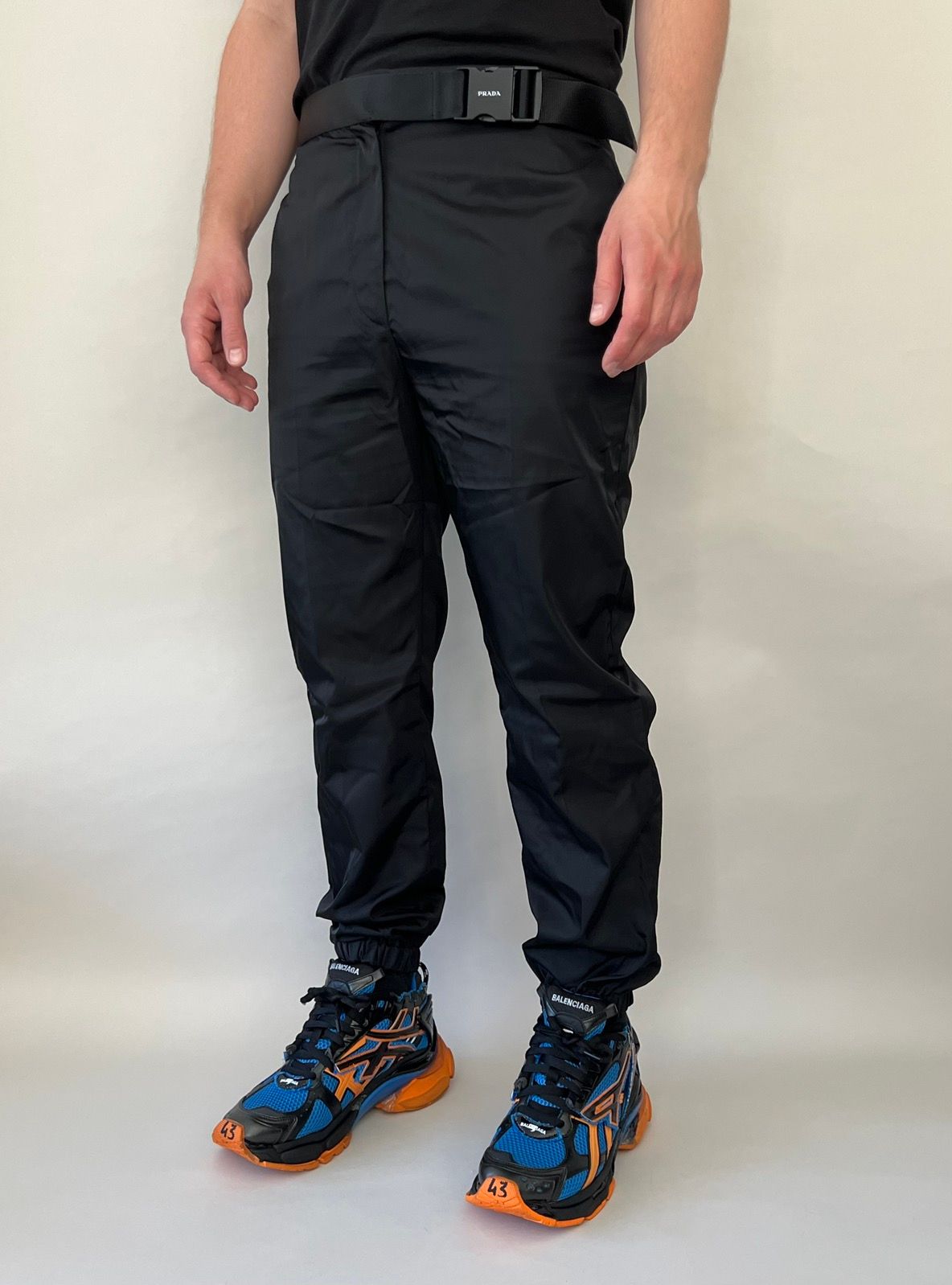 Pre-owned Prada $1.7k Re-nylon Gabardine Trackpants In Black