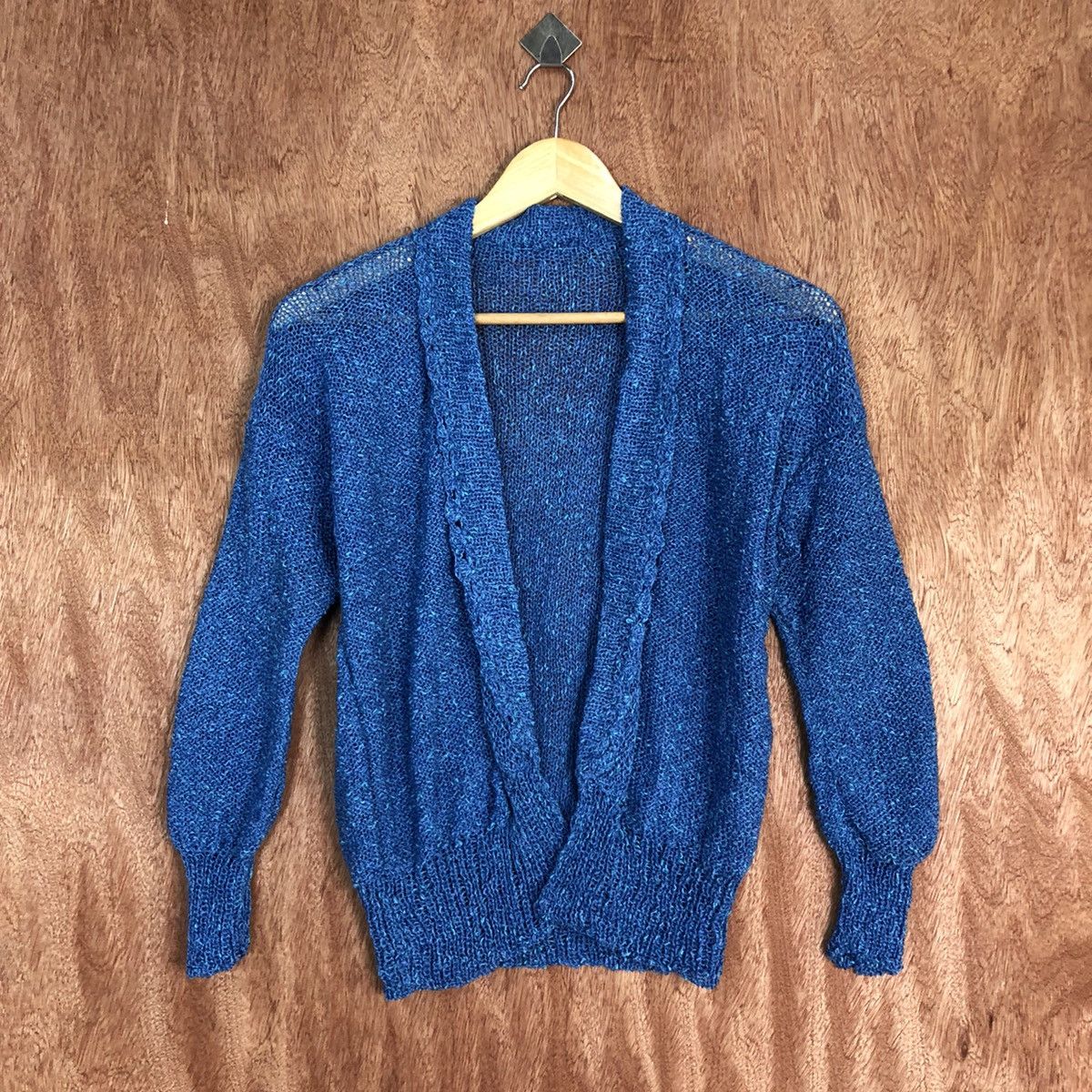image of Japan Sexy Shag Shaggy Crochet Knitwear Cardigan C855 in Blue, Women's (Size Small)
