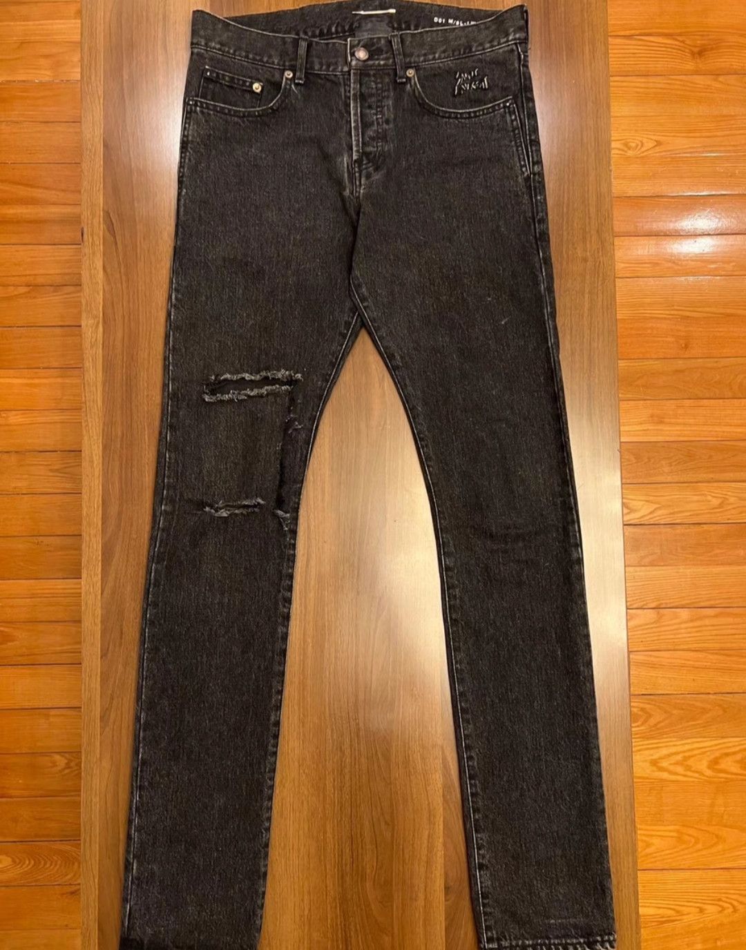 Saint Laurent Grey washed and embroidered jeans