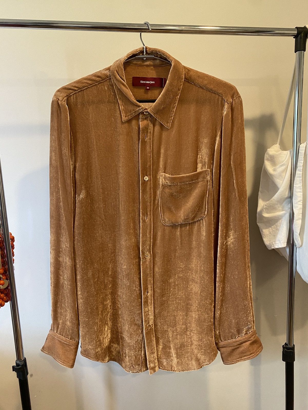 image of Sies Marjan Silk Corduroy Button Up in Tan, Men's (Size Medium)