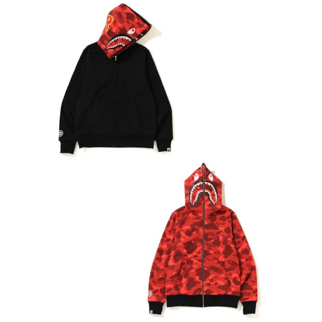 BAPE Color Camo Shark Full Zip Hoodie (FW22) - Red Navy