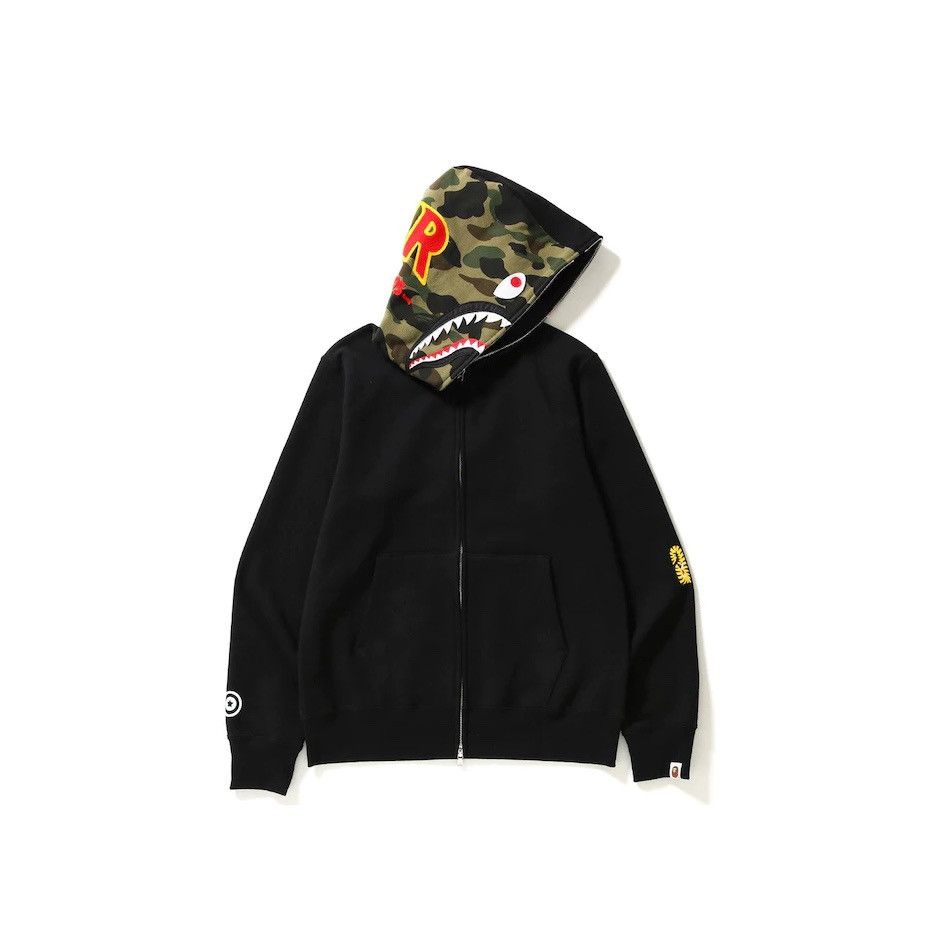image of Bape 2Nd Shark Full Zip Hoodie Black/camo, Men's (Size XL)