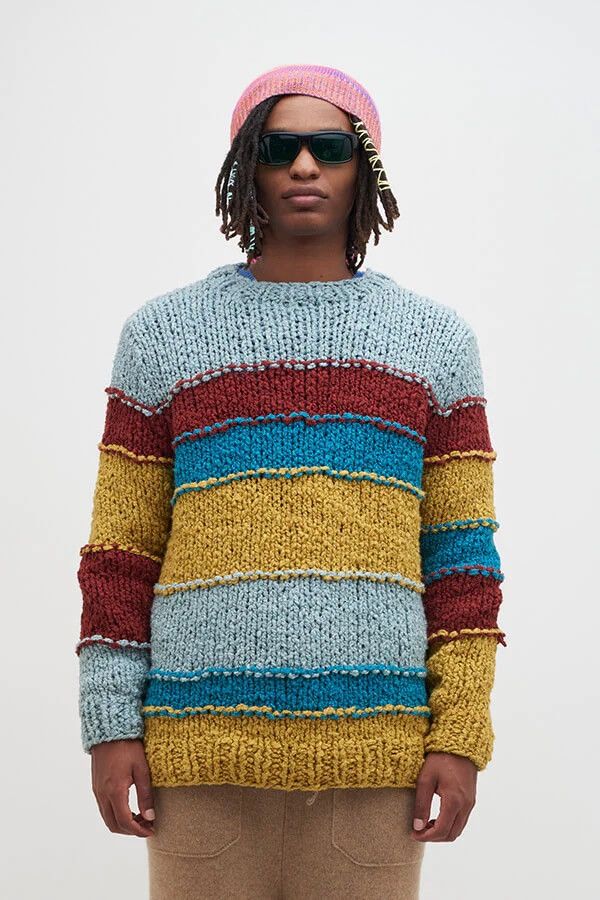 image of The Elder Statesman New With Tag, Boucle Outseam Stripe Crew in Mixed, Men's (Size XL)