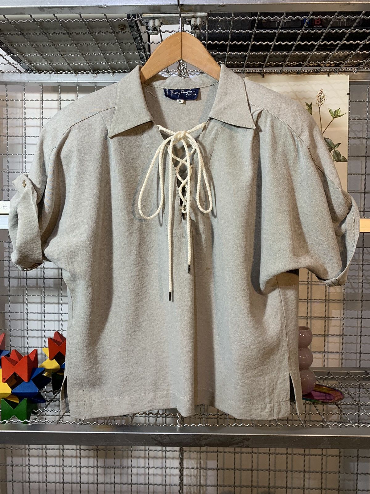Thierry Mugler Thierry Mugler light grey lace up top Size M / US 6-8 / IT 42-44 - 1 Thumbnail
