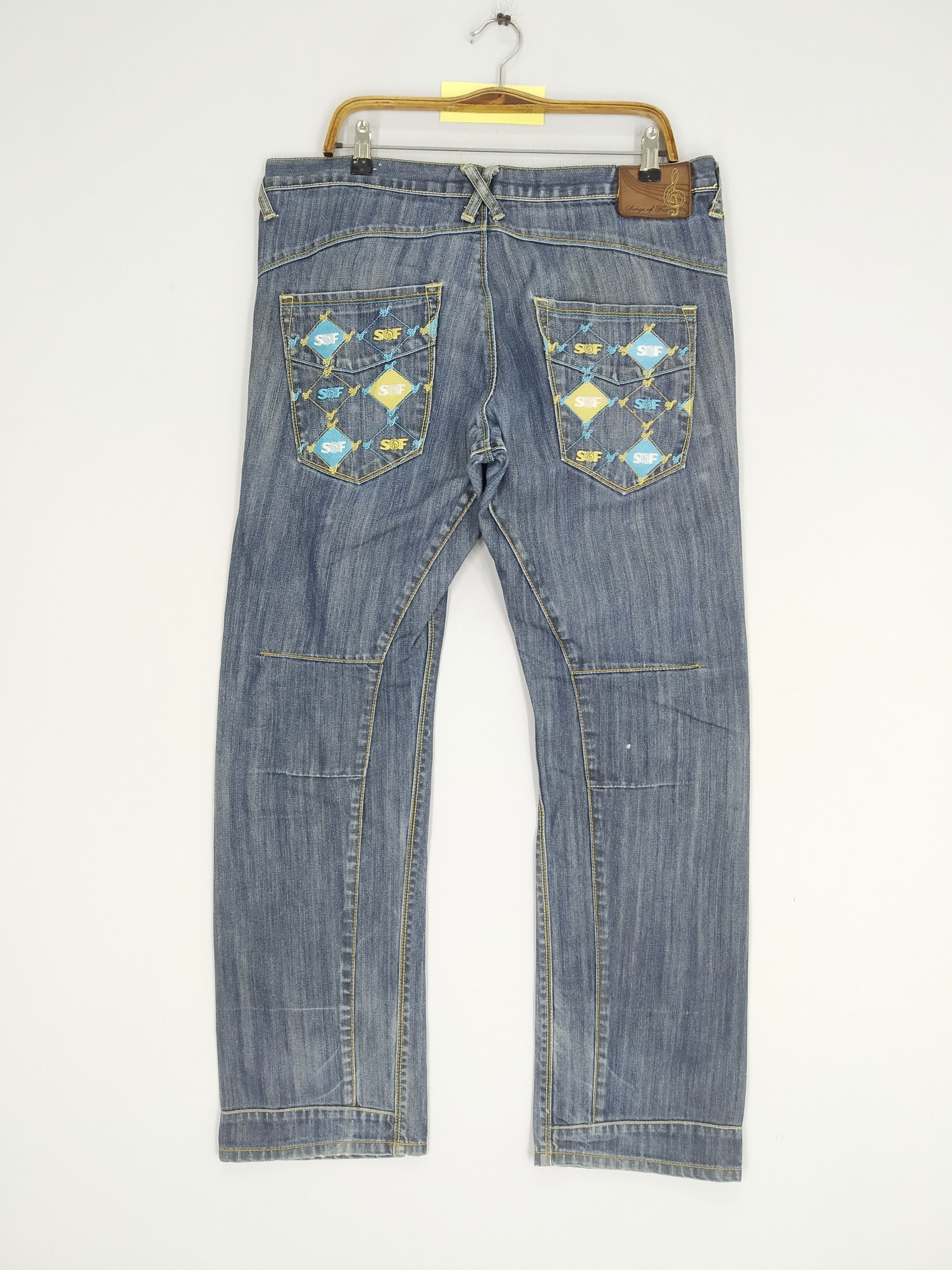 Denime Vintage Song Of Freedom SOF Indigo Denim Jeans Double Knee Size US 38 / EU 54 - 2 Thumbnail