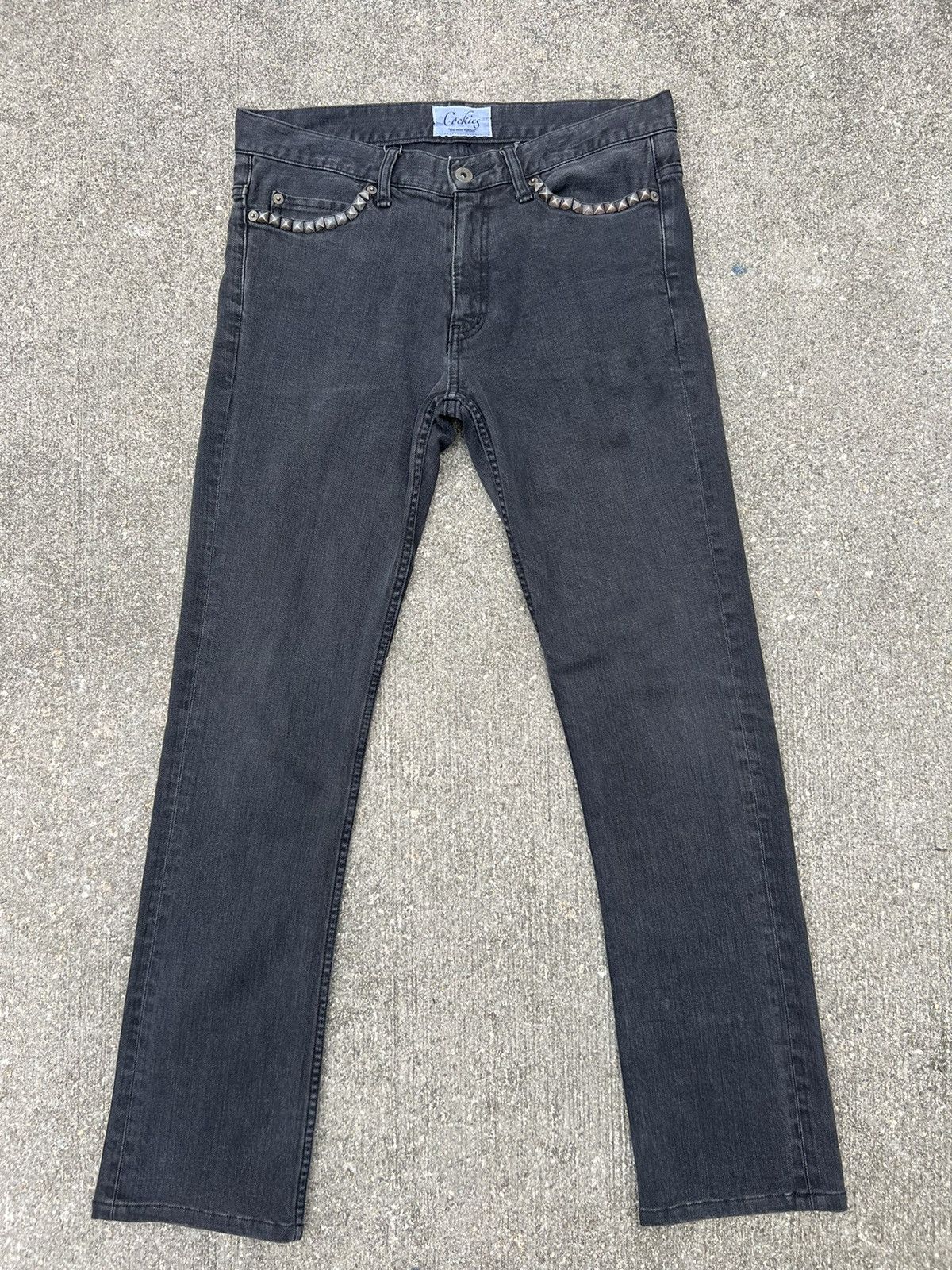 Vintage Cockies Japan Riveted Faded Black Denim Jeans Size US 30 / EU 46 - 18 Thumbnail