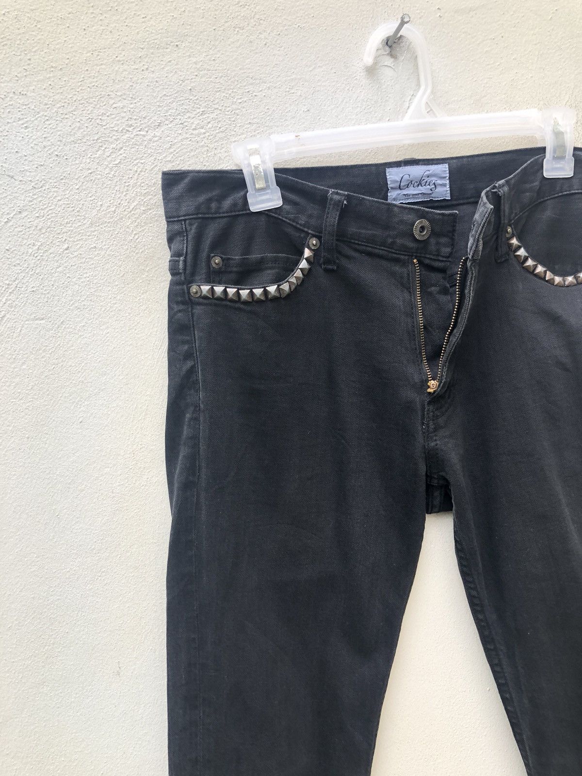 Vintage Cockies Japan Riveted Faded Black Denim Jeans Size US 30 / EU 46 - 4 Thumbnail