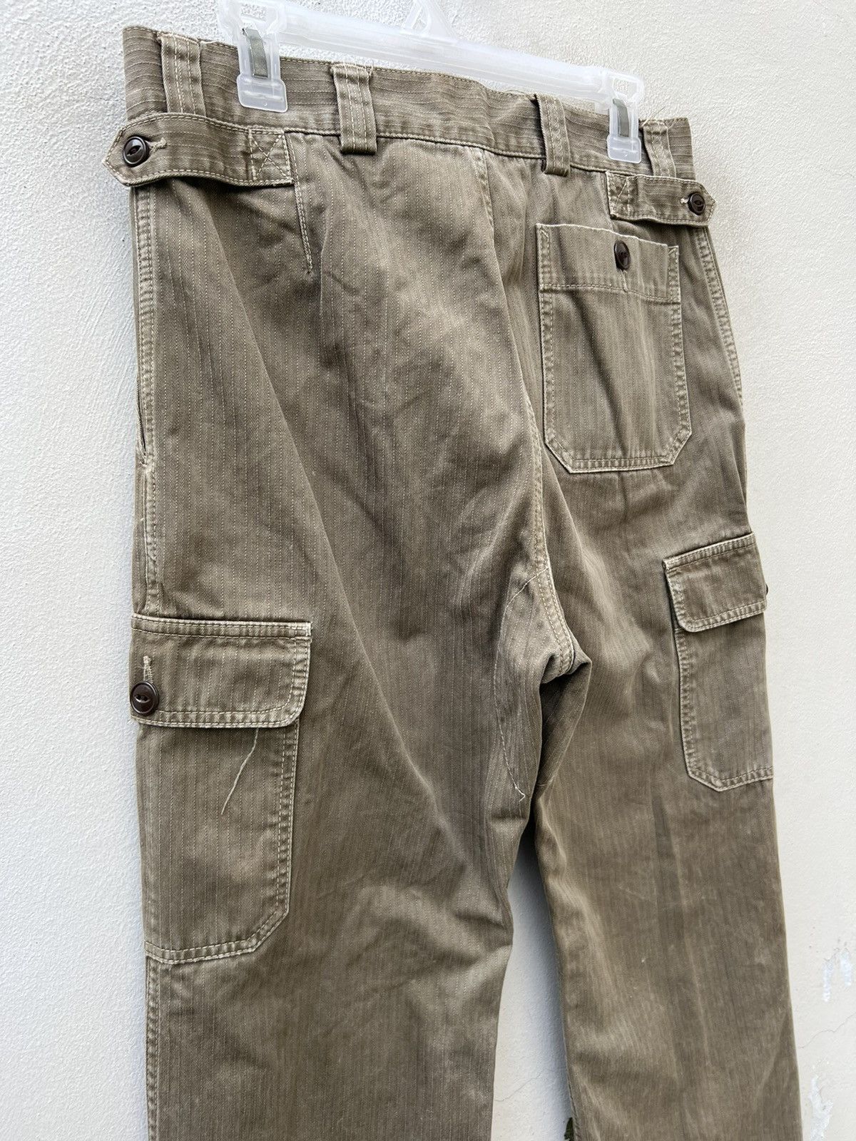 Journal Standard VTG JS Japan Sun Fade Olive Green HBT Striped Cargo Trouser Size US 30 / EU 46 - 15 Thumbnail