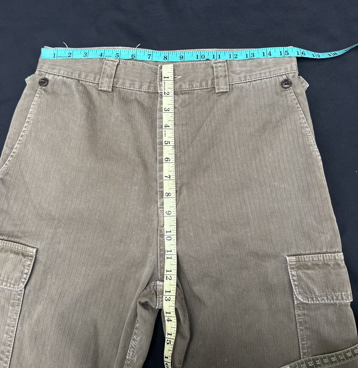 Journal Standard VTG JS Japan Sun Fade Olive Green HBT Striped Cargo Trouser Size US 30 / EU 46 - 2 Thumbnail
