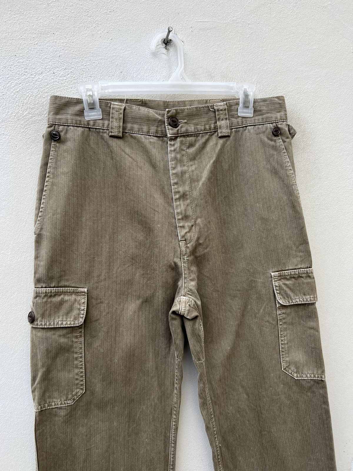 Journal Standard VTG JS Japan Sun Fade Olive Green HBT Striped Cargo Trouser Size US 30 / EU 46 - 7 Thumbnail