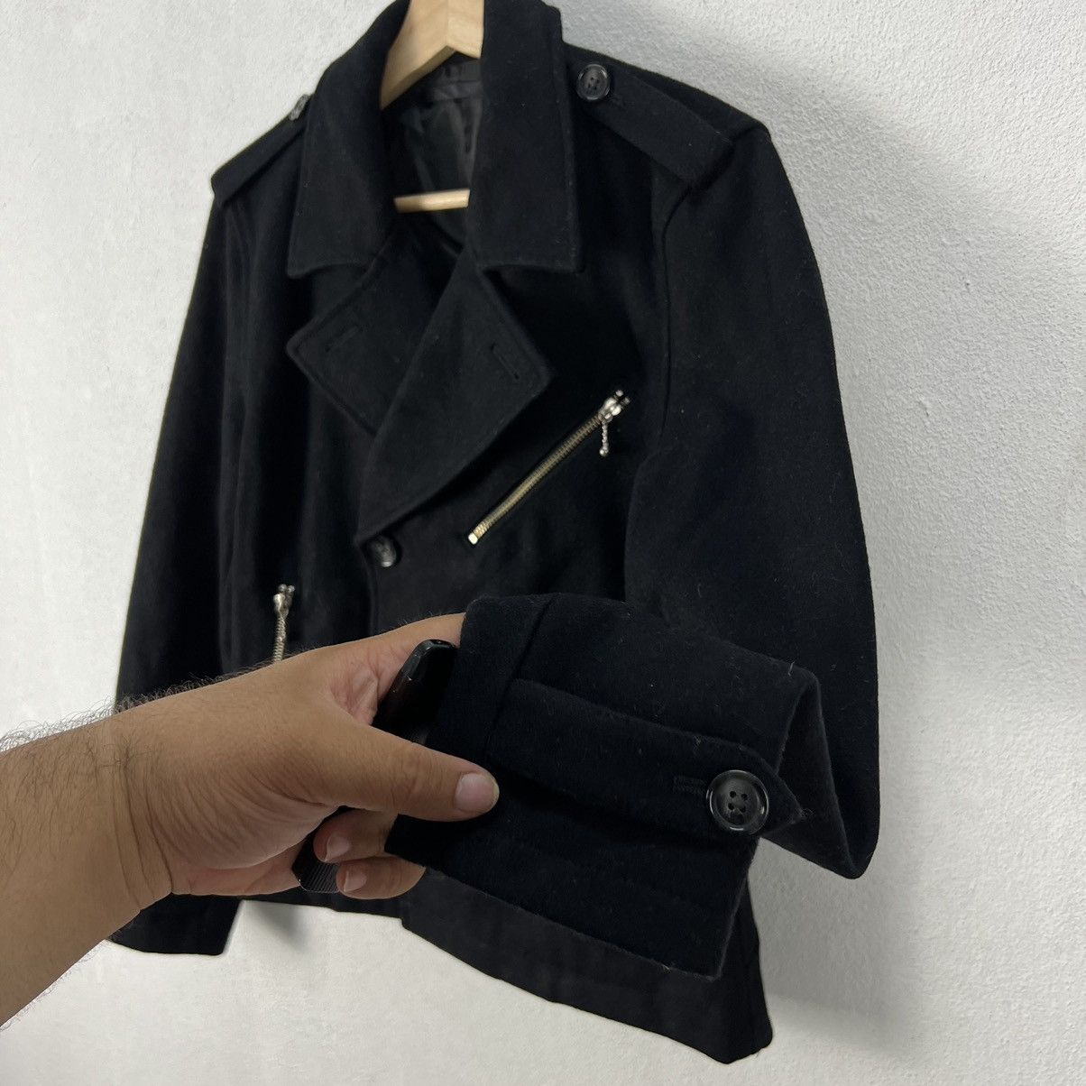 Japanese Brand DOUBLE BREAST BIKER PARACHUTE WOOL JACKET MANGROVE Size US M / EU 48-50 / 2 - 8 Thumbnail
