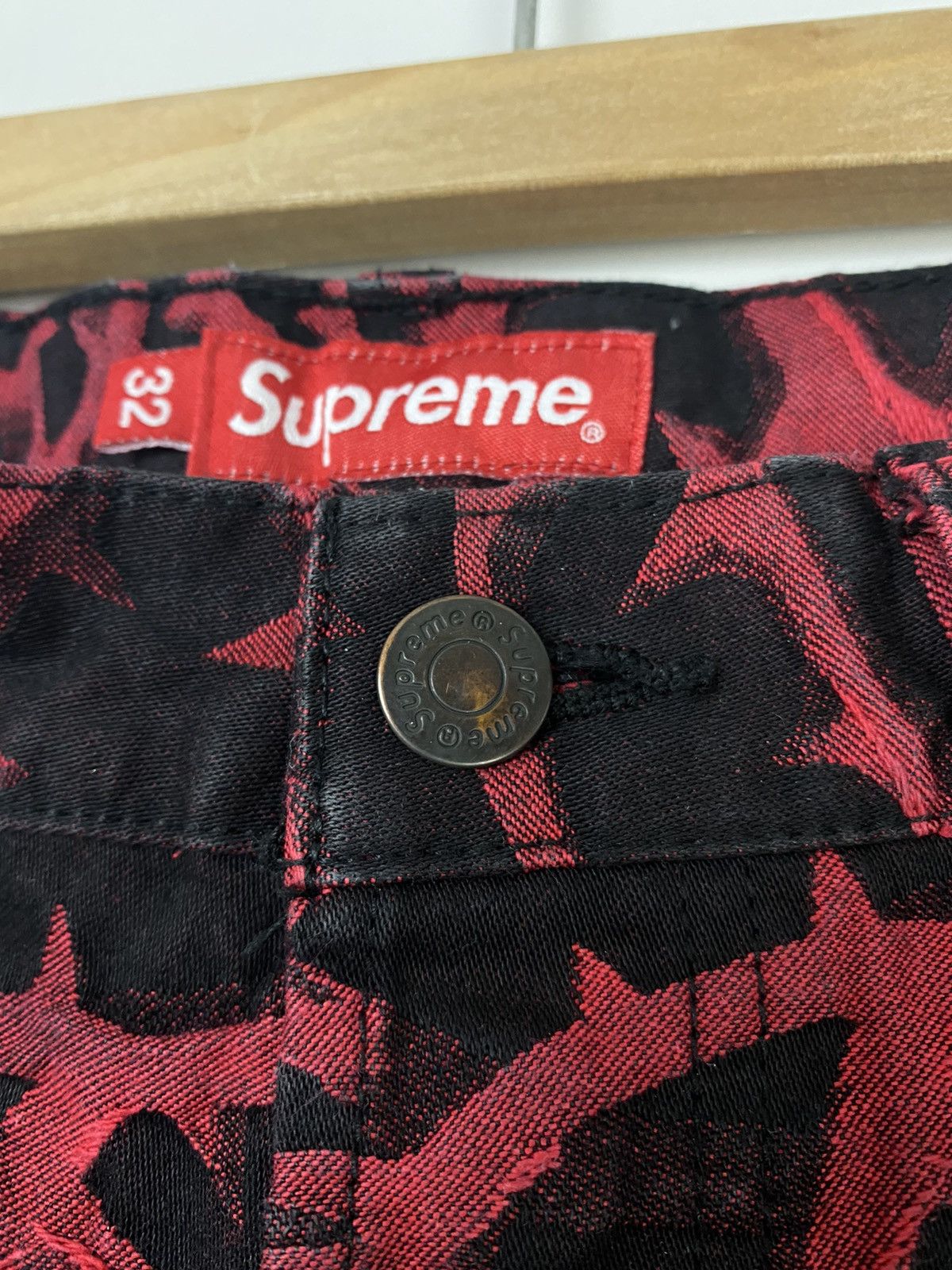 Supreme Supreme Thorn 5 Pocket Denim Jeans Red Black 32 Size US 32 / EU 48 - 2 Thumbnail