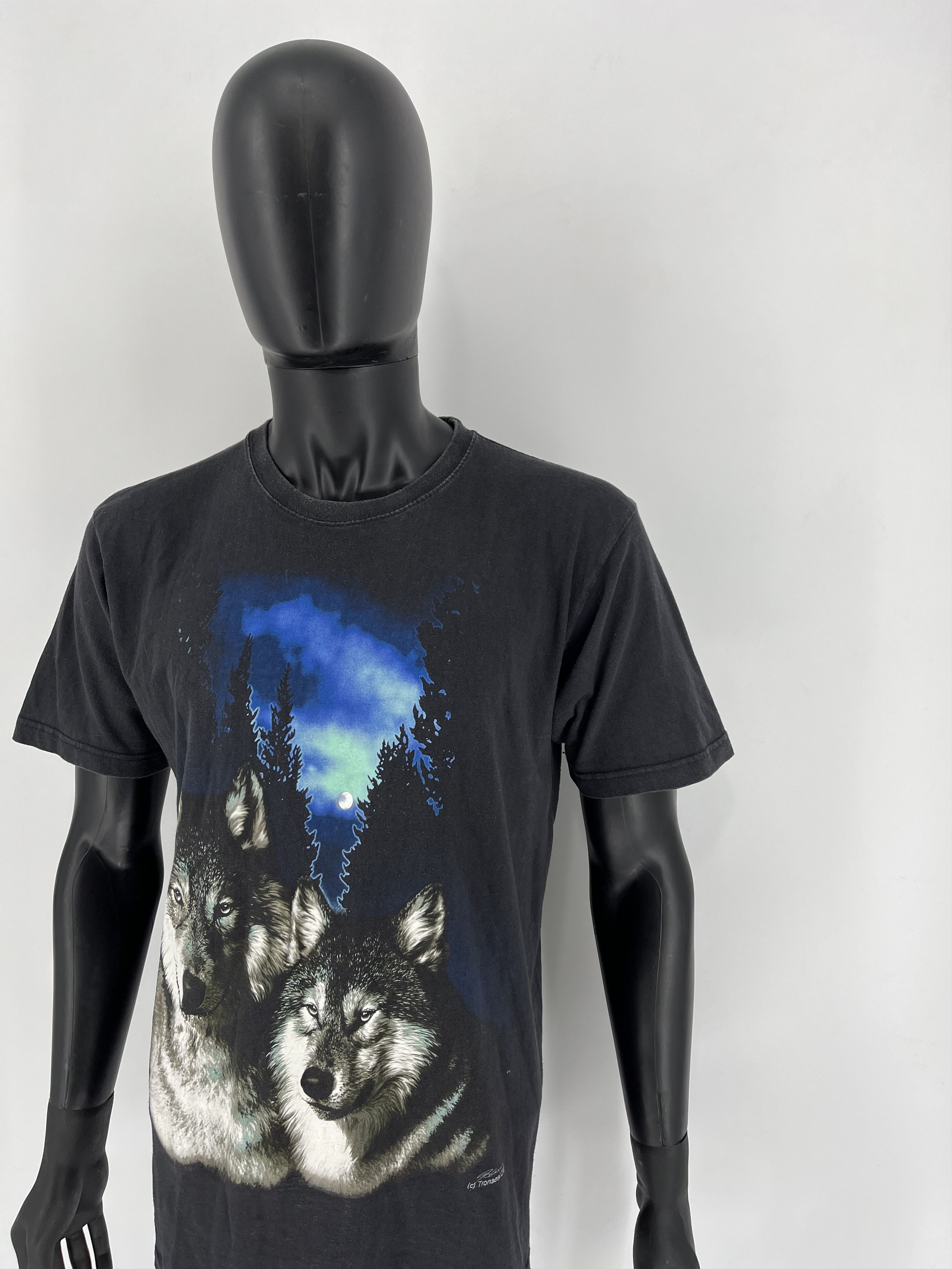 Vintage Vintage 90s Wolf Face Boxy Fit Tee Zip It London Size US XL / EU 56 / 4 - 4 Thumbnail