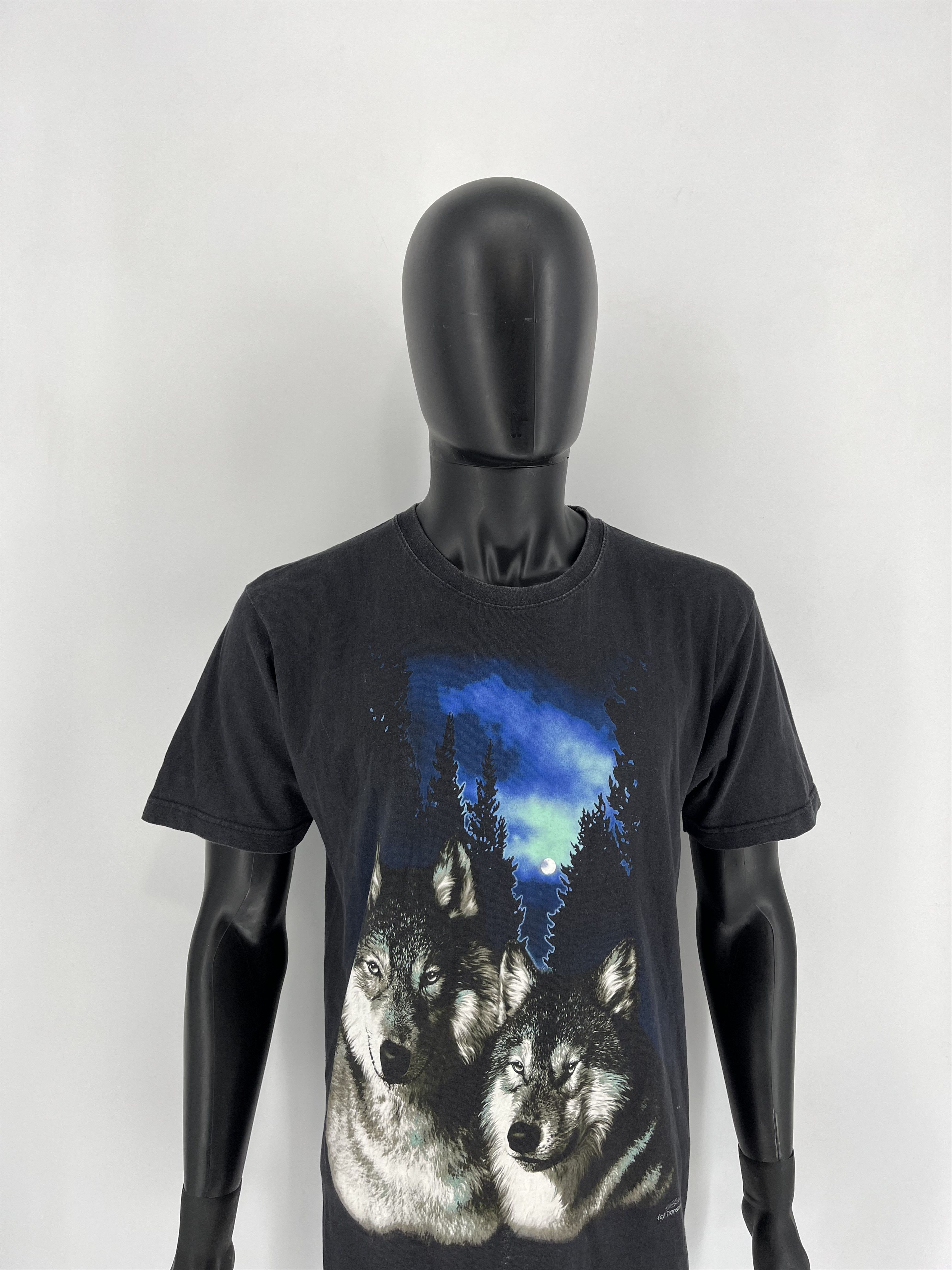 Vintage Vintage 90s Wolf Face Boxy Fit Tee Zip It London Size US XL / EU 56 / 4 - 3 Thumbnail