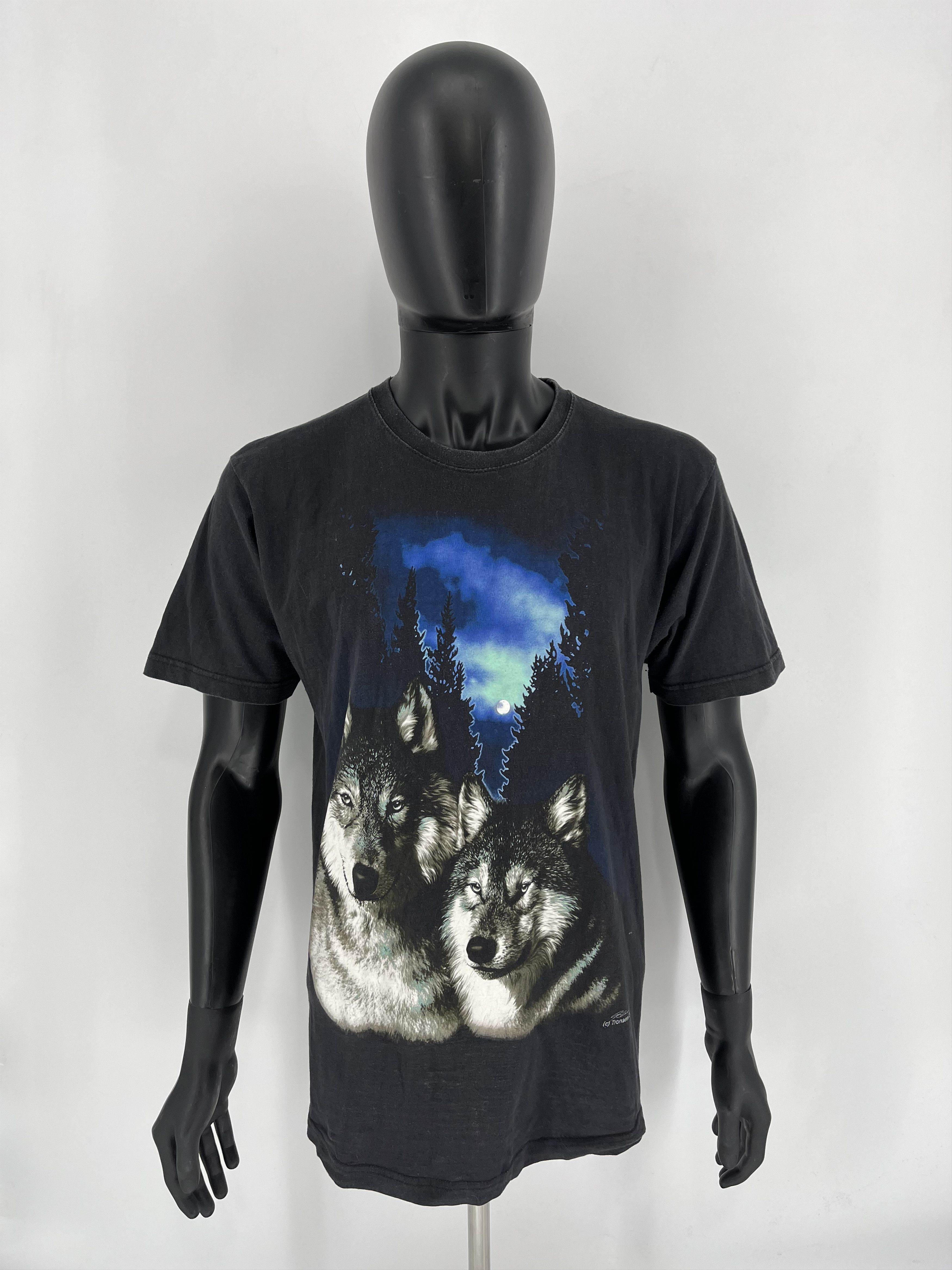 Vintage Vintage 90s Wolf Face Boxy Fit Tee Zip It London Size US XL / EU 56 / 4 - 2 Thumbnail