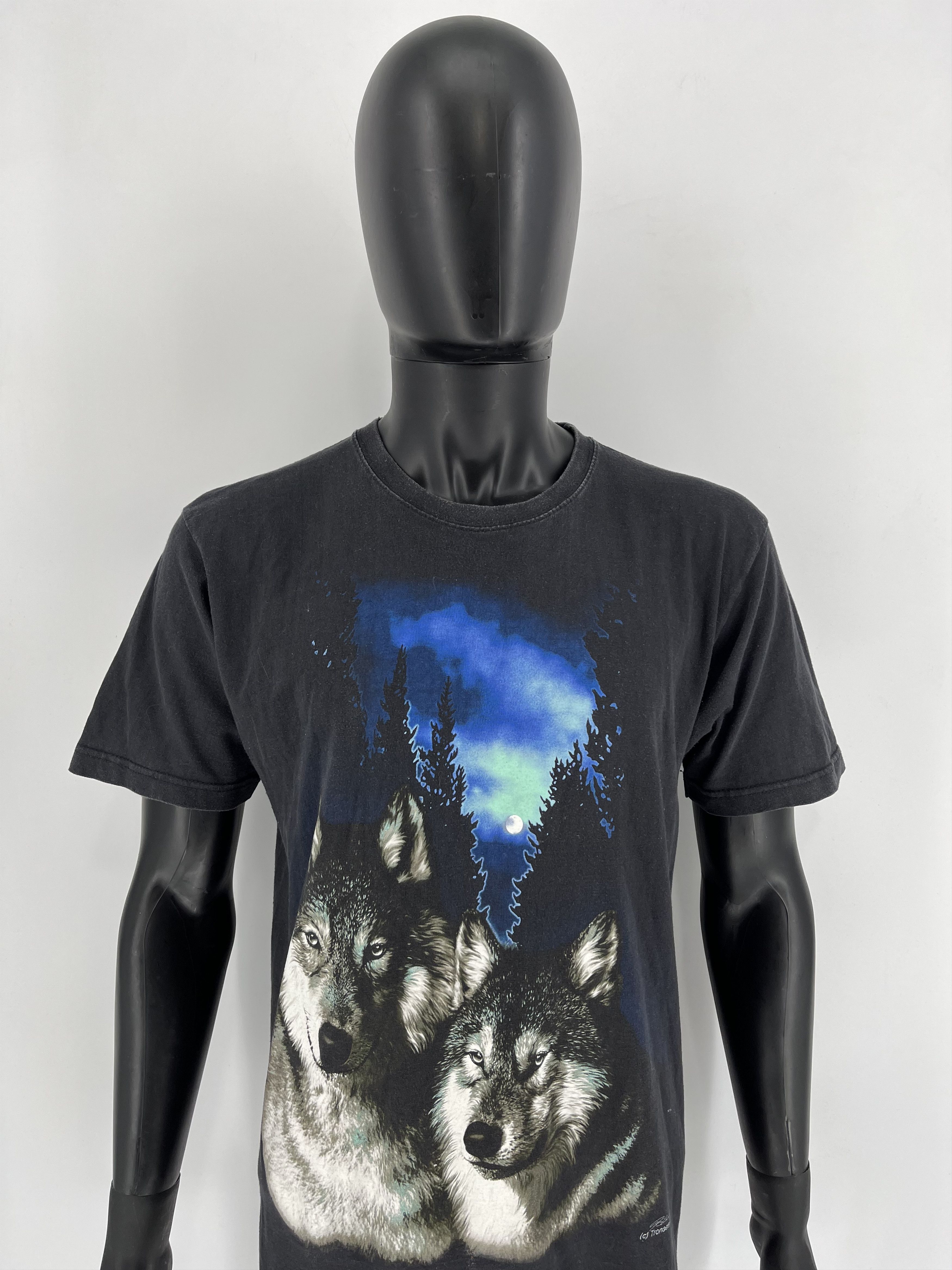 Vintage Vintage 90s Wolf Face Boxy Fit Tee Zip It London Size US XL / EU 56 / 4 - 1 Thumbnail