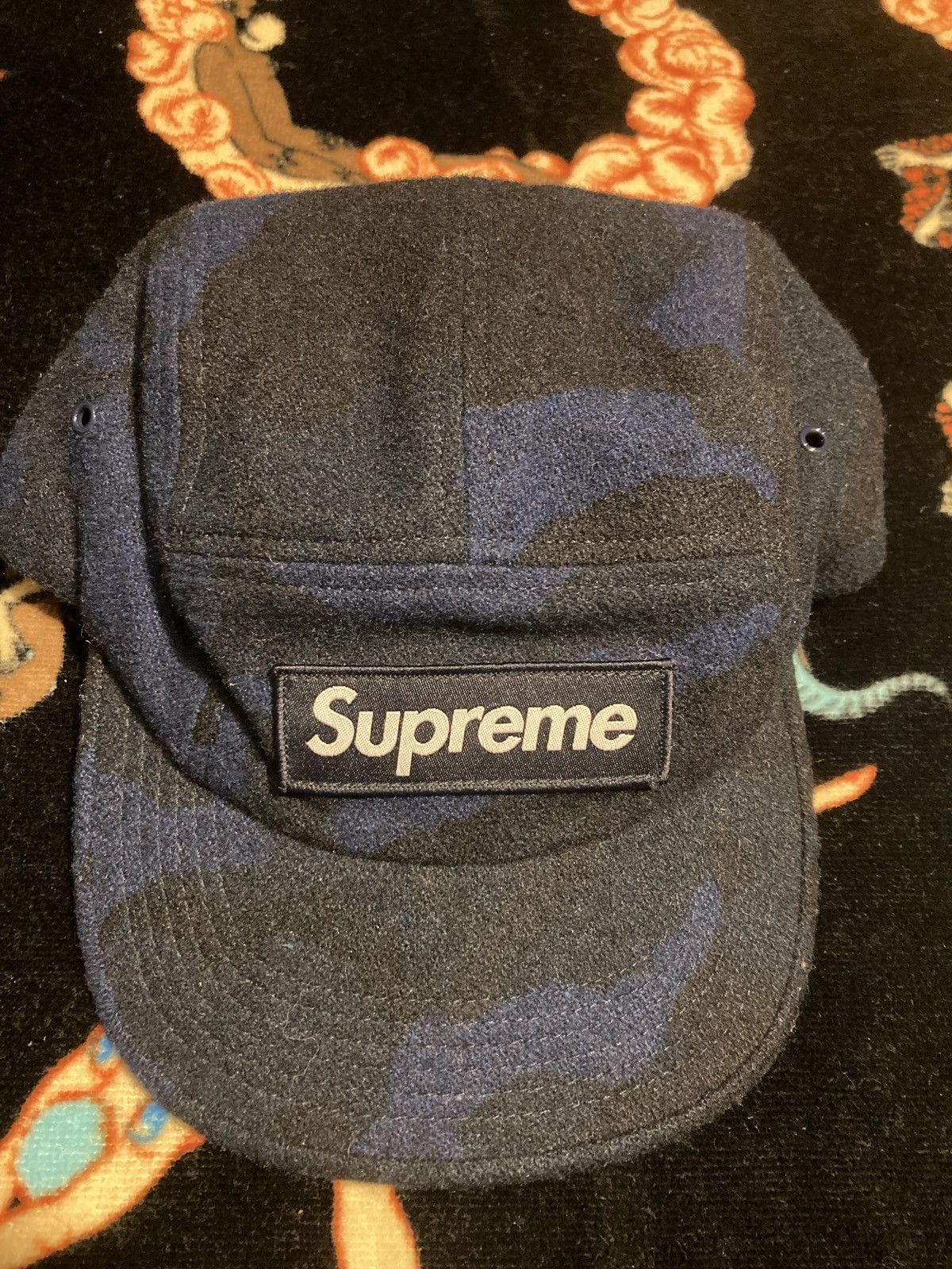 Supreme Camo Wool Camp Cap Navy