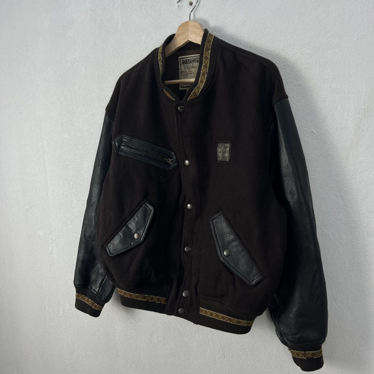 Japanese Brand VINTAGE VARSITY JACKET PACCINO BIG LOGO LEATHER HANDLING Size US M / EU 48-50 / 2 - 3 Thumbnail