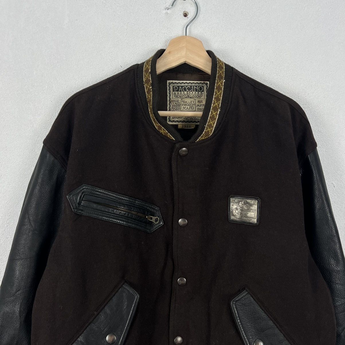 Japanese Brand VINTAGE VARSITY JACKET PACCINO BIG LOGO LEATHER HANDLING Size US M / EU 48-50 / 2 - 4 Thumbnail