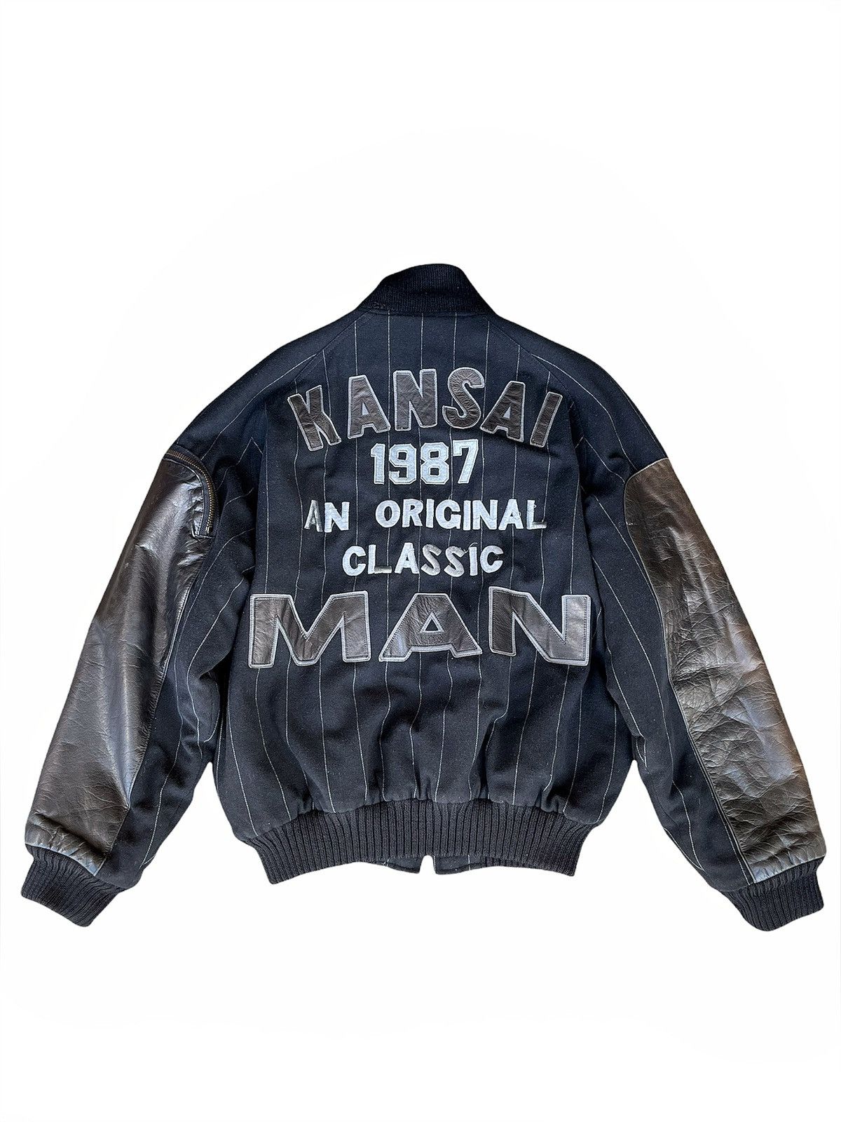 image of Kansai Yamamoto 1980’S Hybrid Bomber Varsity Jacket in Black, Men's (Size Large)