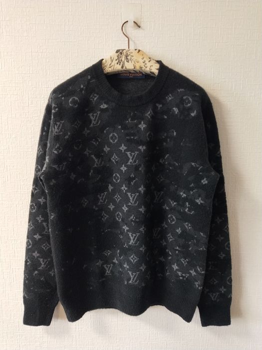 Louis Vuitton Distressed Flock Crewneck Monogram Sweater Mens XL