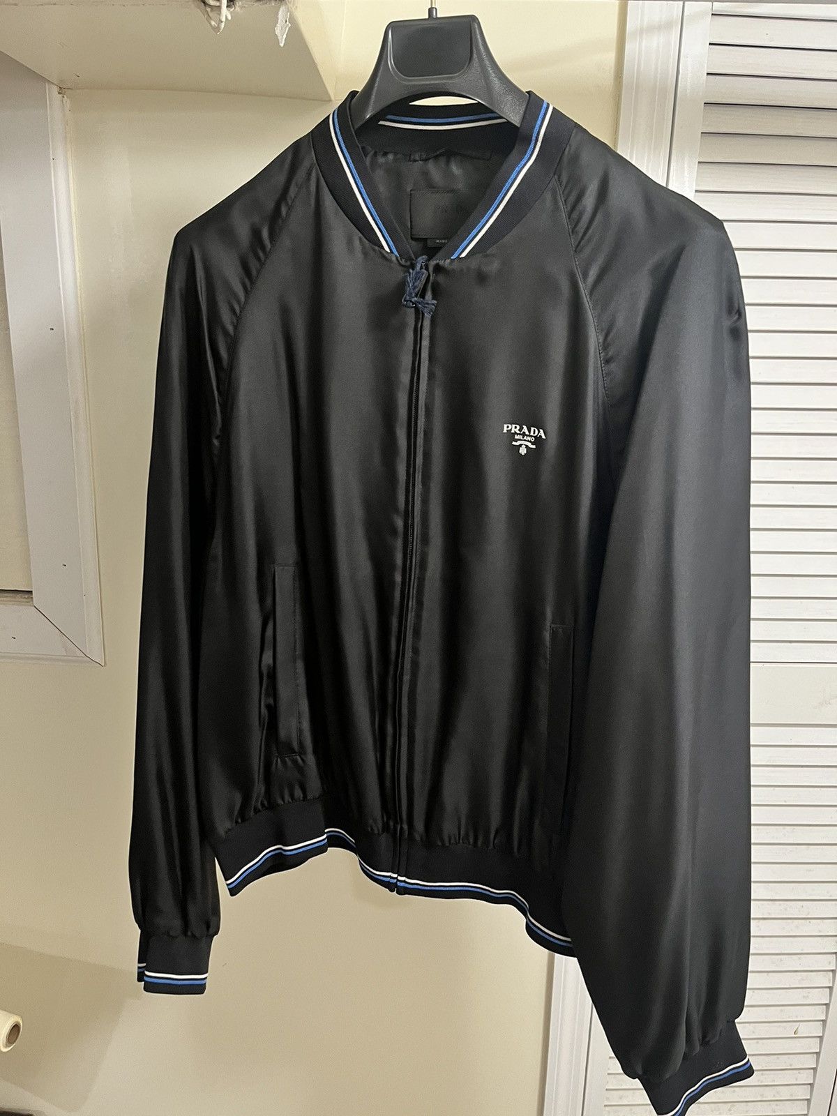 image of Prada Silk Twill Blouson Jacket Size XL in Black, Men's