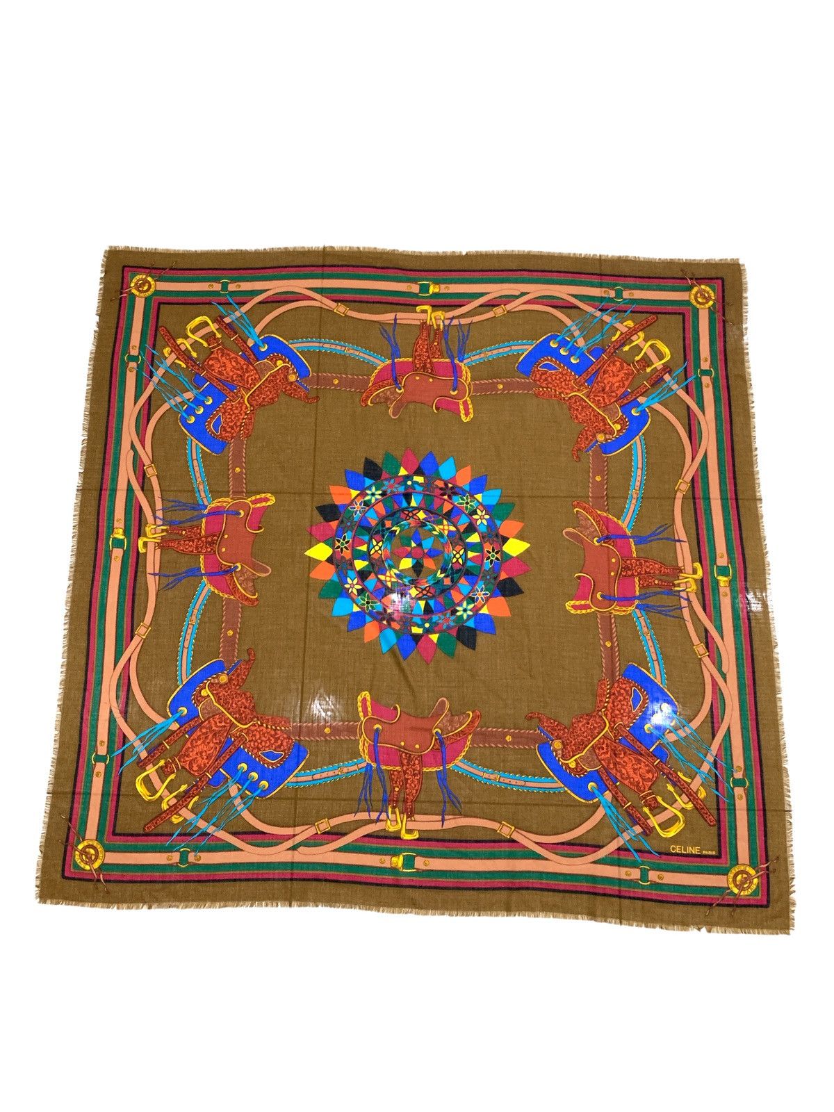 CELINE PARIS BIG PRINT WOOL SILK SCARF