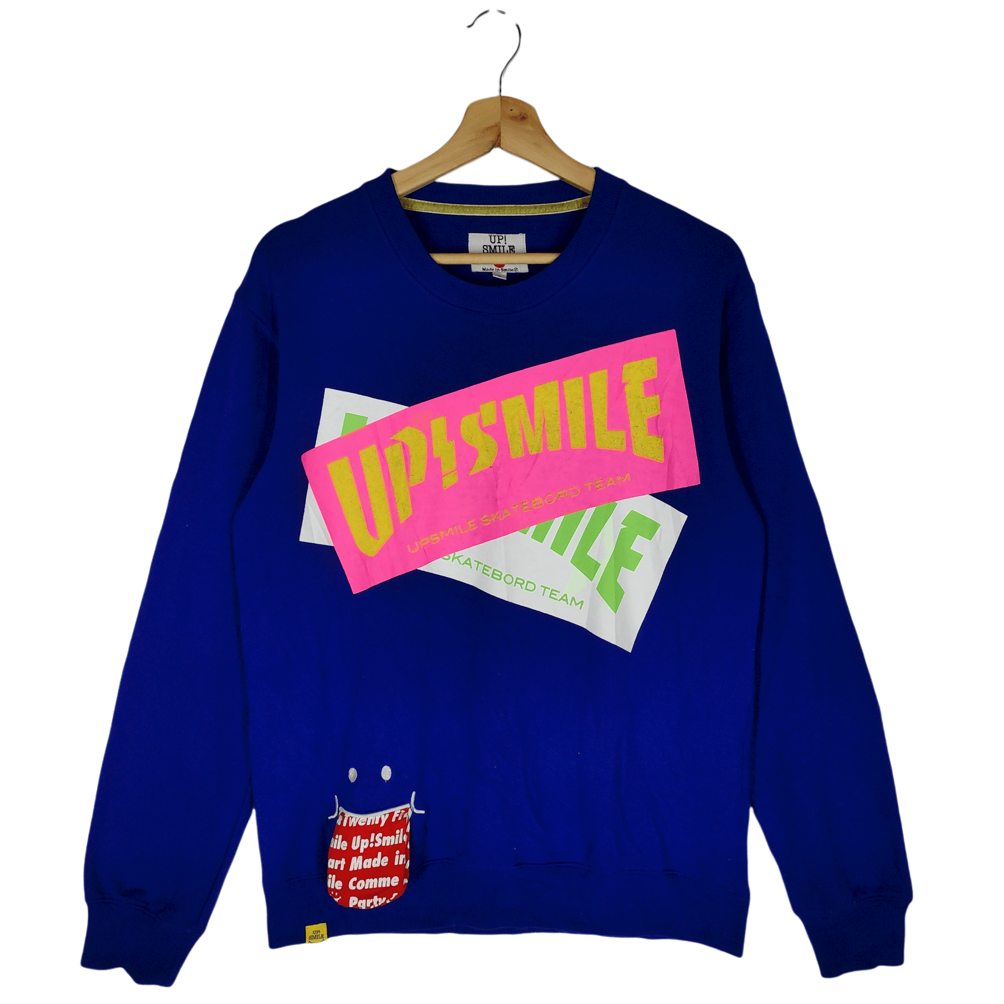 image of Dope x Skategang Up! Smile Made In Smile Skateboard Team Sweatshirts in Blue, Men's (Size Medium)