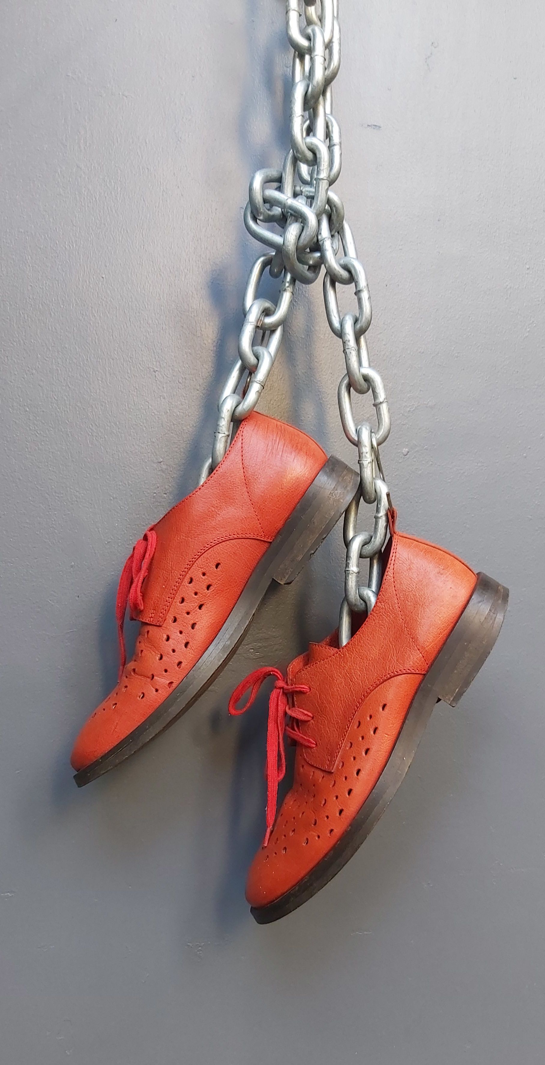 image of Ann Demeulemeester Red Leather Peek-A-Boo Derby Shoes, Men's (Size 8)