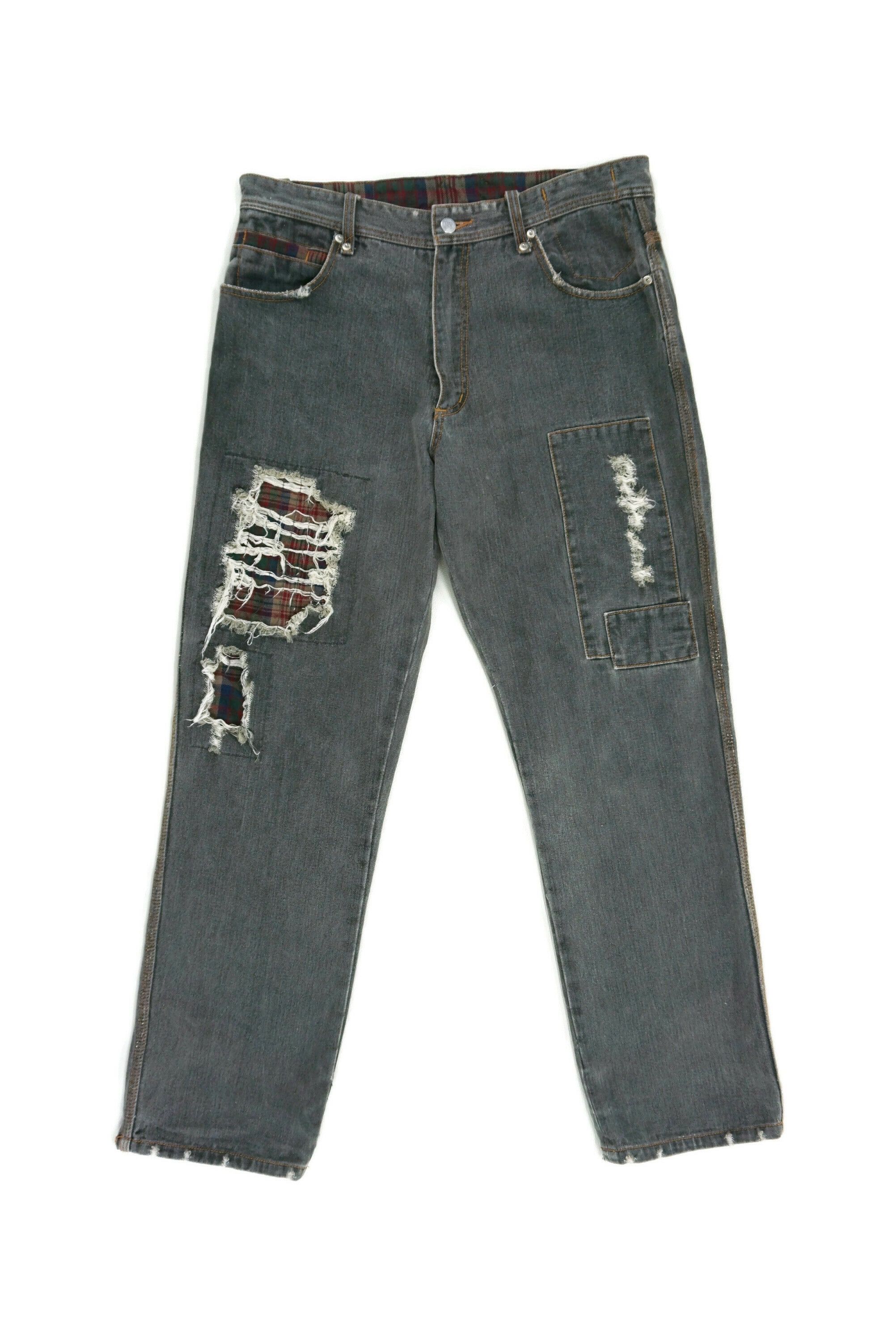 image of Rockers Bags' Groove Xanthous Patchwork Jeans Distressed Pants in Black, Men's (Size 35)