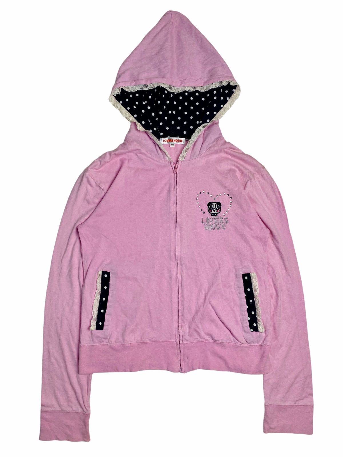 image of Lovers Rock 90's Lover House Flounce Panda Zip Hoodie in Pink, Men's (Size Medium)