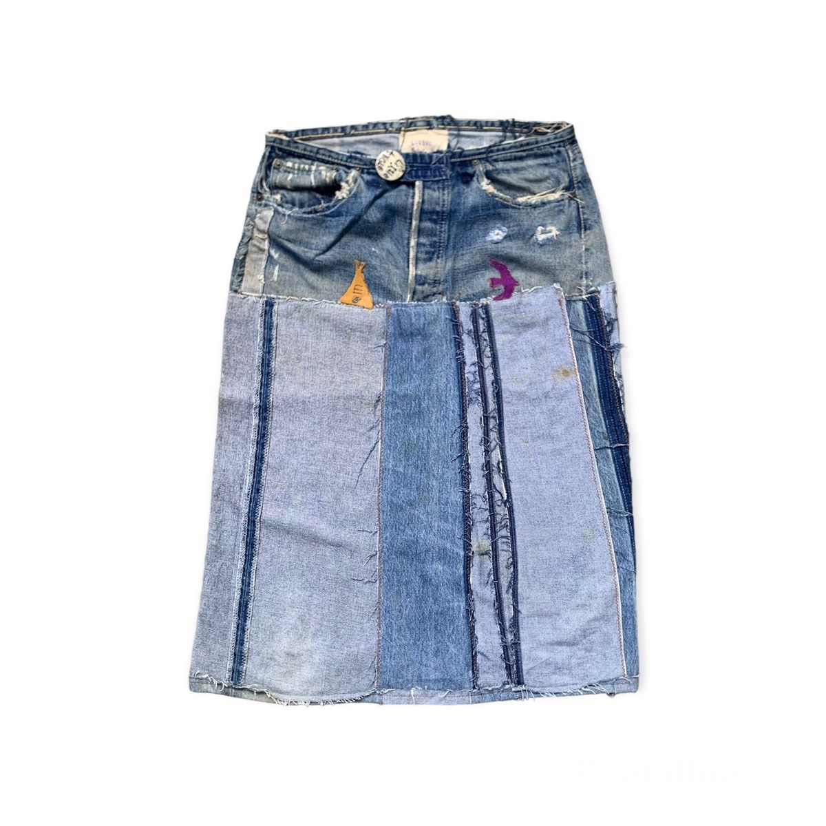 image of Distressed Denim x Levis Vintage Clothing Rework By Little Eagle Skirts in Blue Denim, Women's (Siz