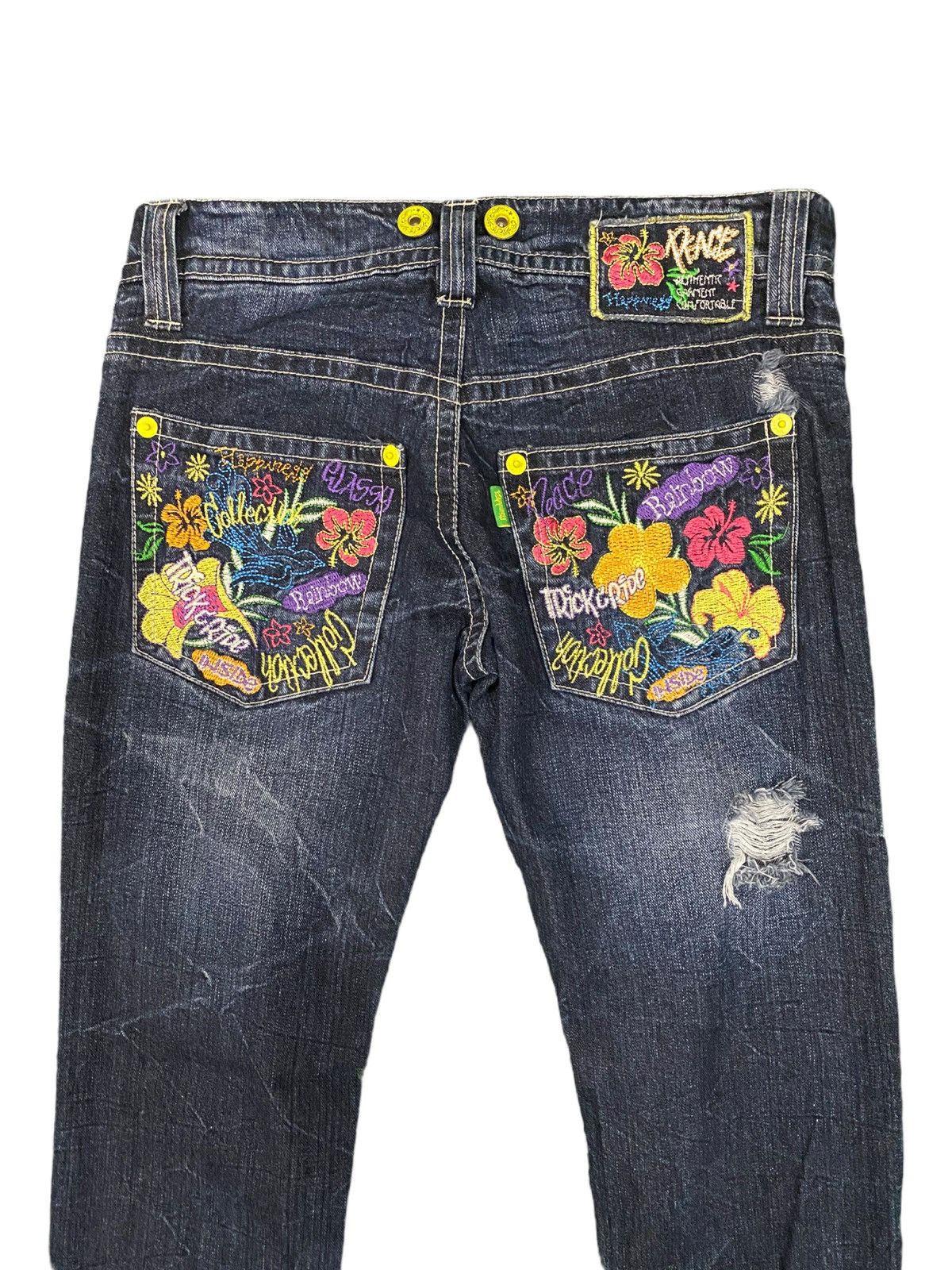 Japanese Brand Blue Distress & Embroidery jeans Size US 31 - 5 Thumbnail