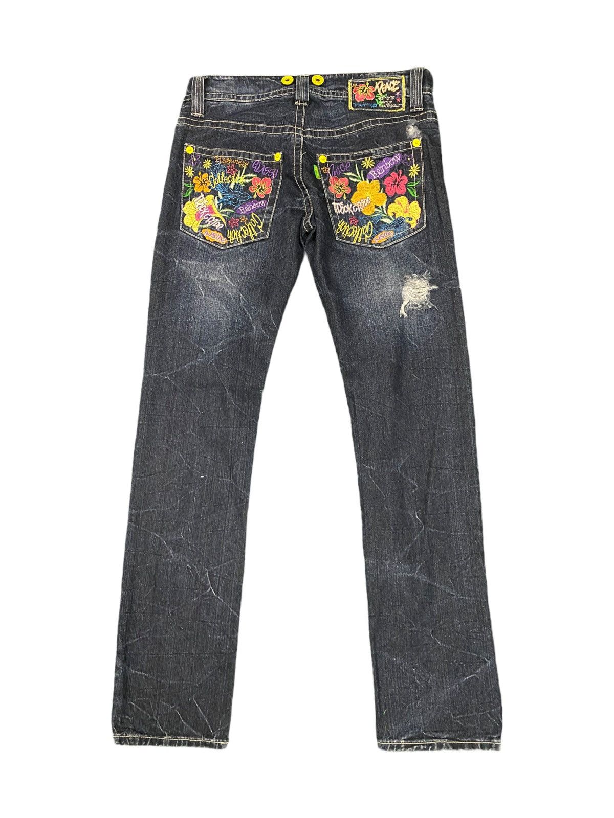 Japanese Brand Blue Distress & Embroidery jeans Size US 31 - 2 Thumbnail