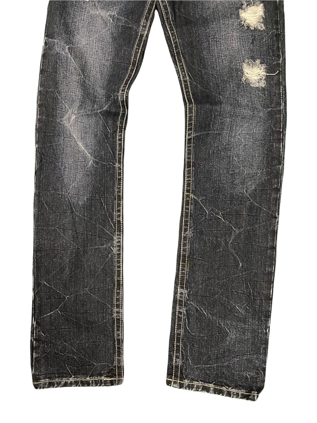 Japanese Brand Blue Distress & Embroidery jeans Size US 31 - 4 Thumbnail
