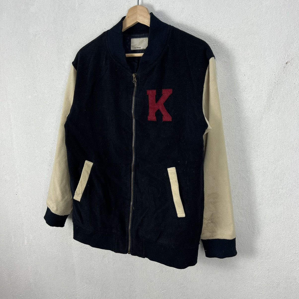 Japanese Brand VINTAGE VARSITY JACKET OLIVE DES OLIVE BIG LOGO Size US M / EU 48-50 / 2 - 2 Thumbnail