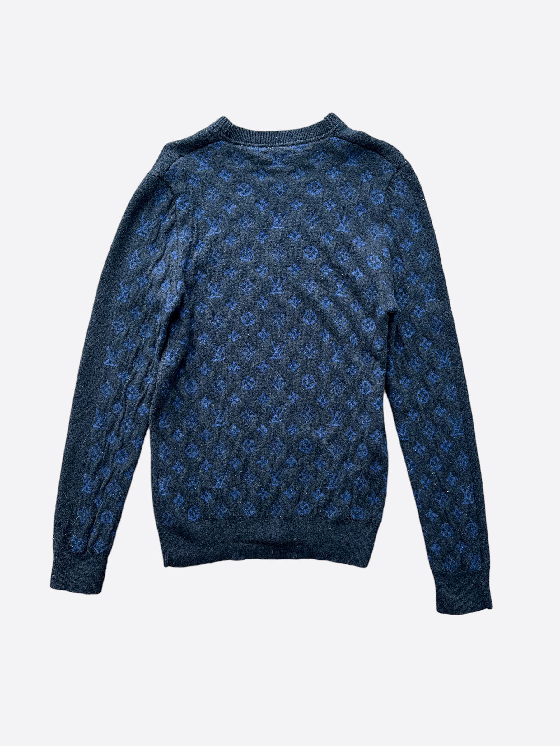 image of Louis Vuitton Black & Blue Half Monogram Cashmere Sweater, Men's (Size Small)