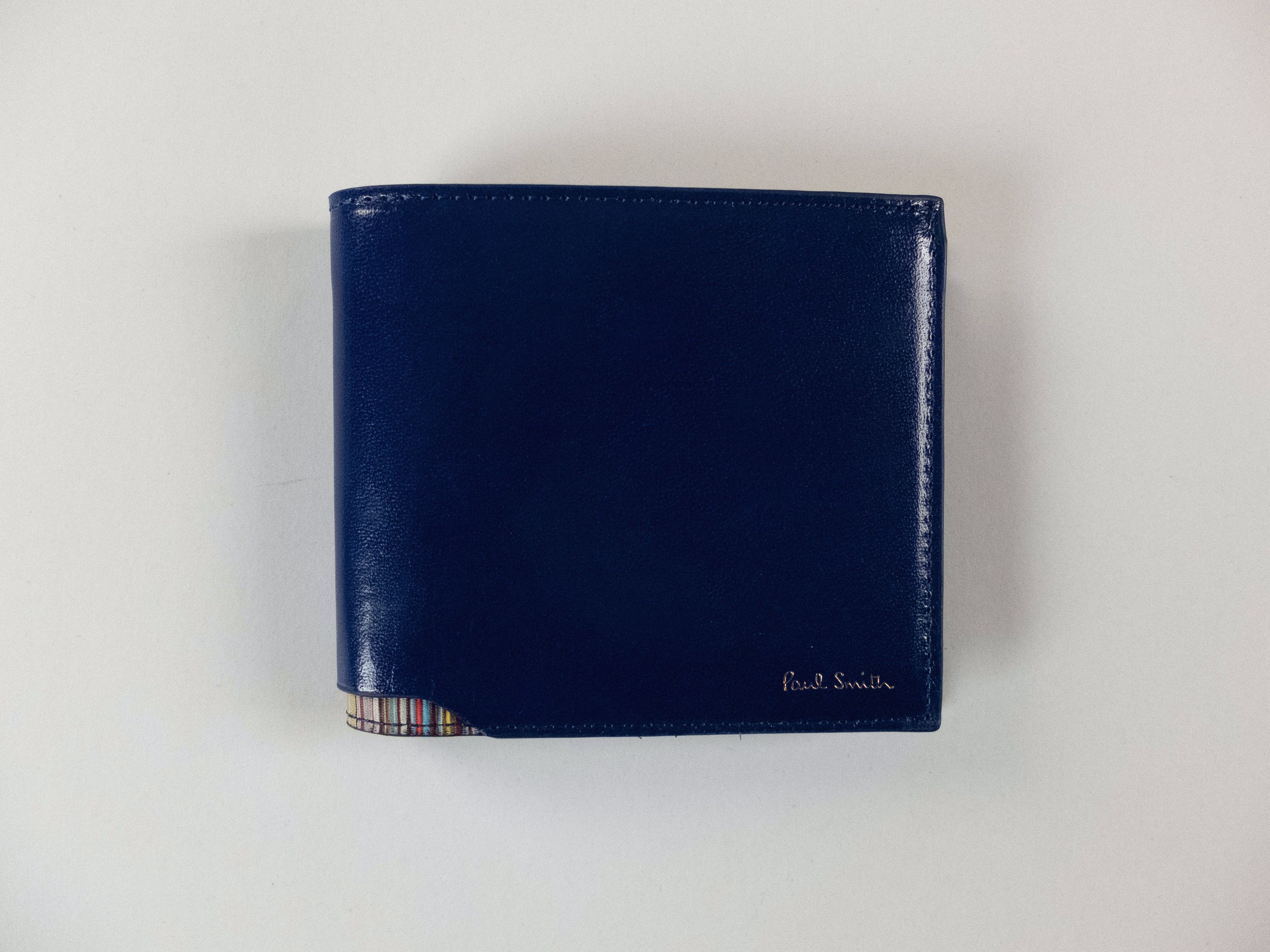 Paul Smith PAUL SMITH blue stripe detail glossy leather bifold wallet Size ONE SIZE - 1 Thumbnail