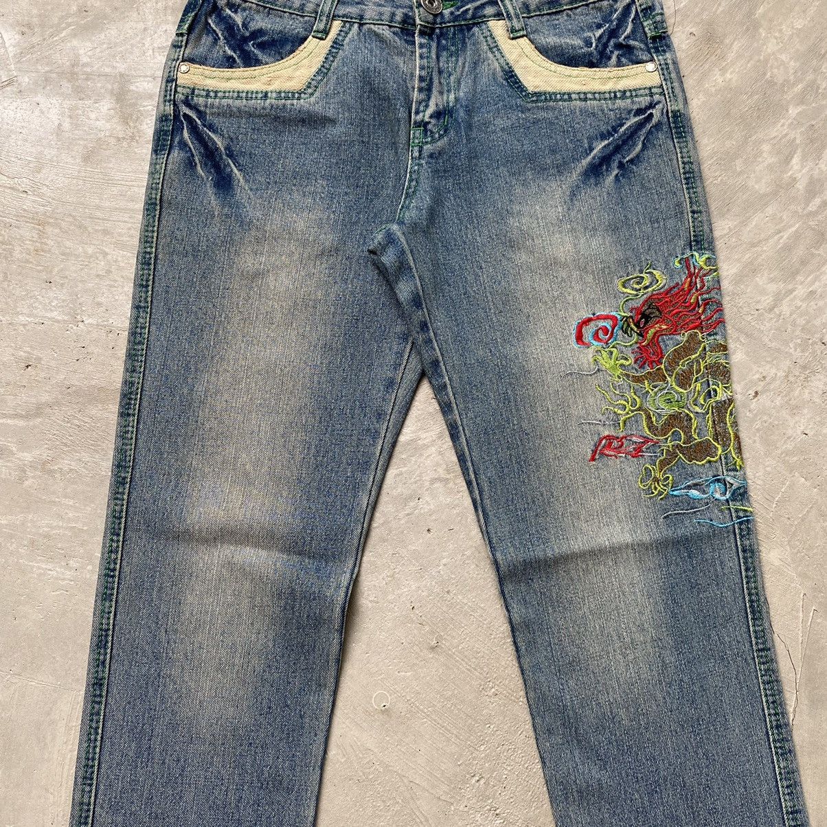 Japanese Brand × Vintage Vintage Japanese Jeans Embroidery Dragon Rare Design Size US 30 / EU 46 - 2 Thumbnail