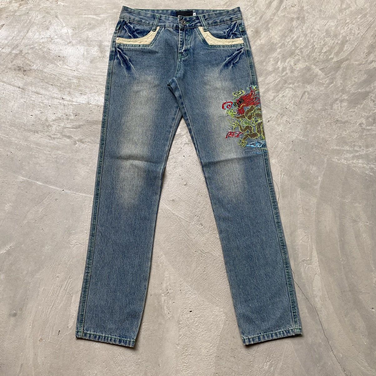Vintage Japanese Jeans Embroidery Dragon Rare Design
