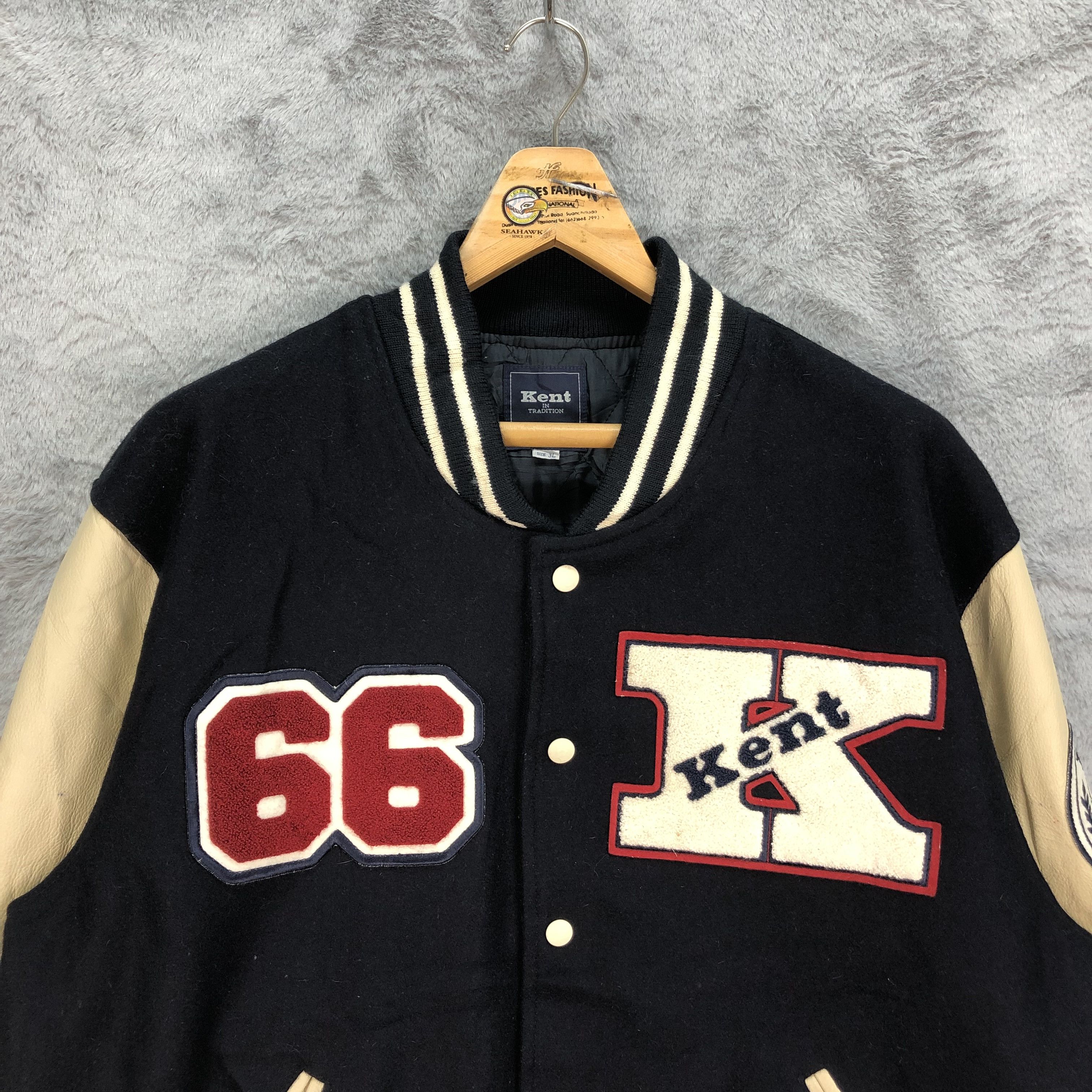 Japanese Brand KENT Big Logo Wool Leather Varsity Jacket #4889-31 Size US XL / EU 56 / 4 - 2 Thumbnail