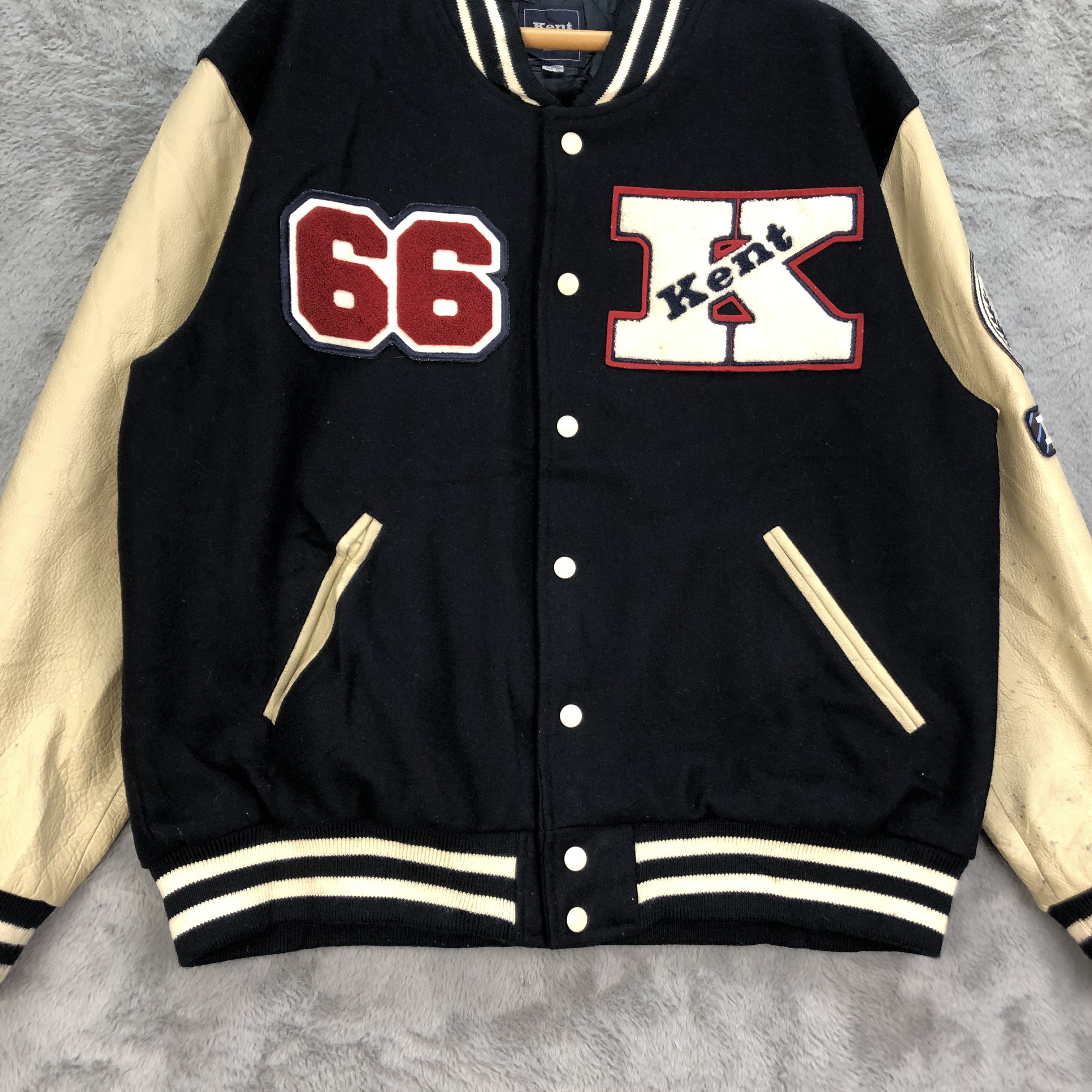 Japanese Brand KENT Big Logo Wool Leather Varsity Jacket #4889-31 Size US XL / EU 56 / 4 - 4 Thumbnail