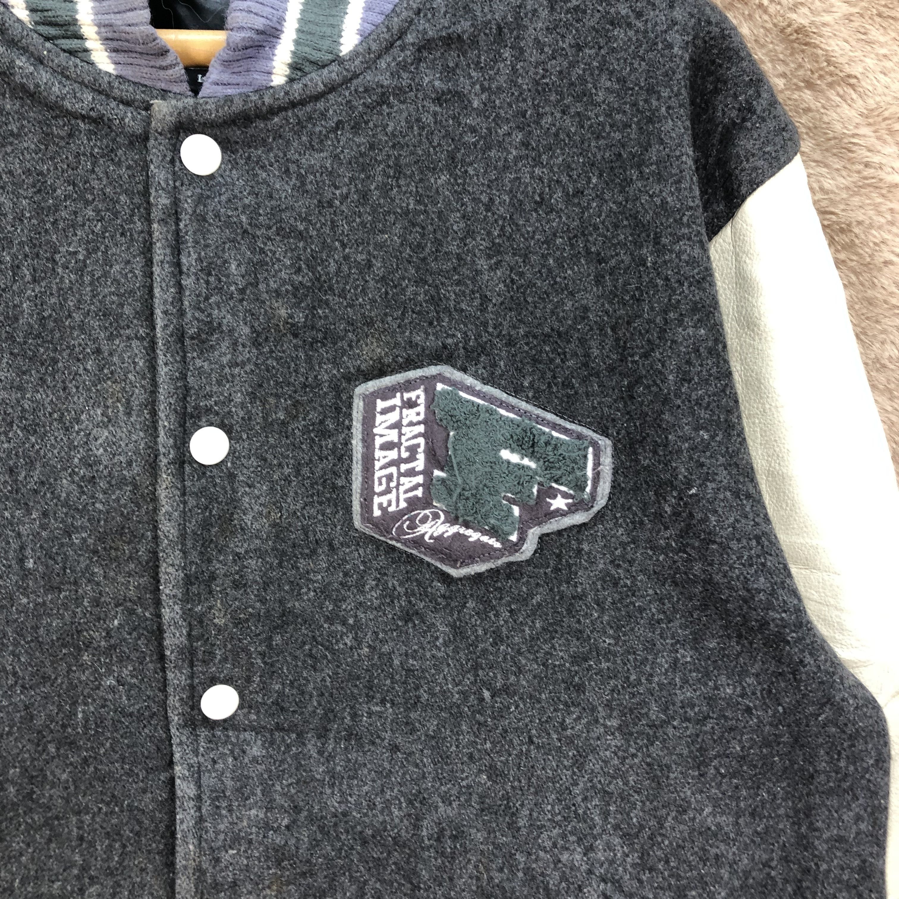 Japanese Brand FRACTAL IMAGE Aggregate Wool Leather Varsity Jacket #4923-36 Size US L / EU 52-54 / 3 - 5 Thumbnail