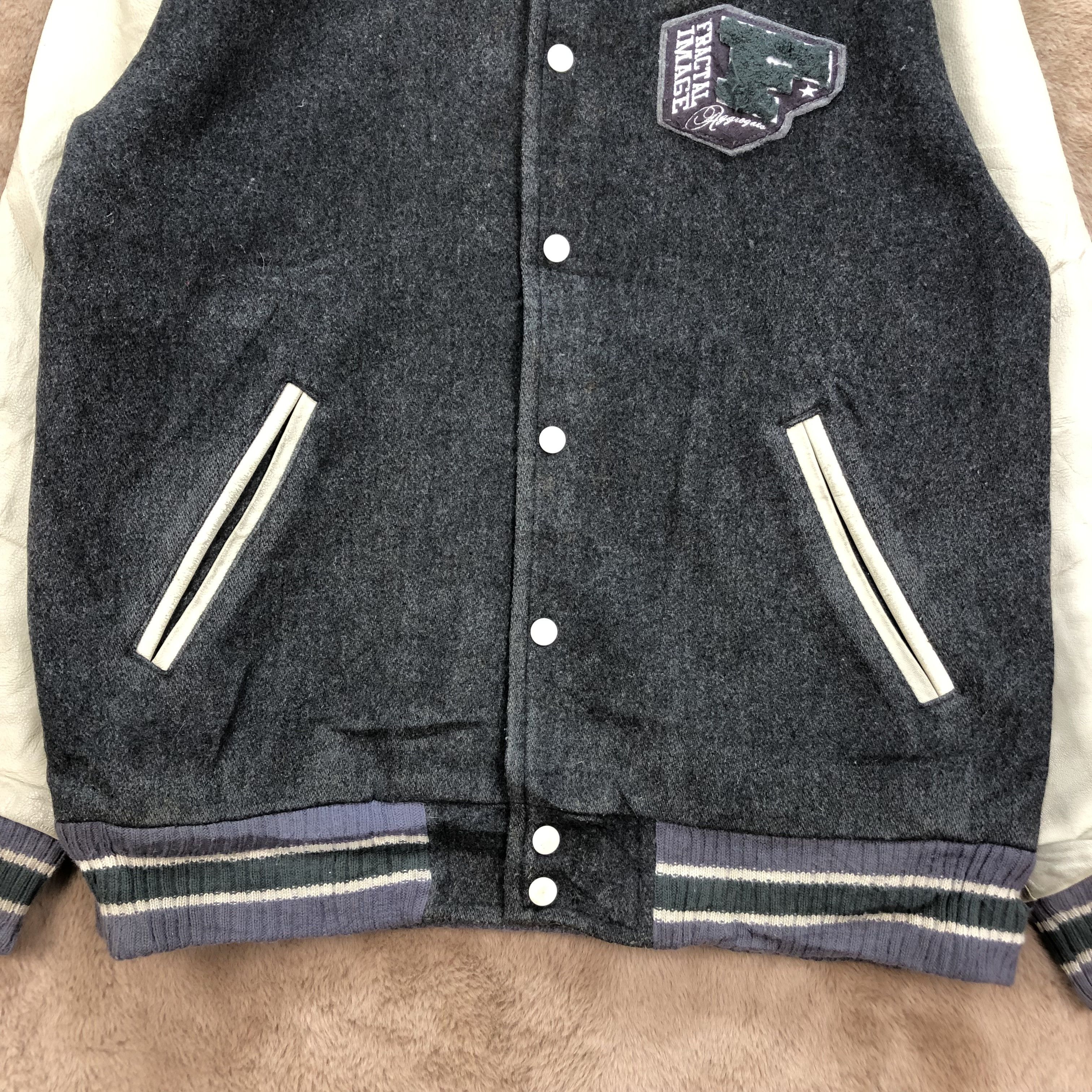 Japanese Brand FRACTAL IMAGE Aggregate Wool Leather Varsity Jacket #4923-36 Size US L / EU 52-54 / 3 - 7 Thumbnail