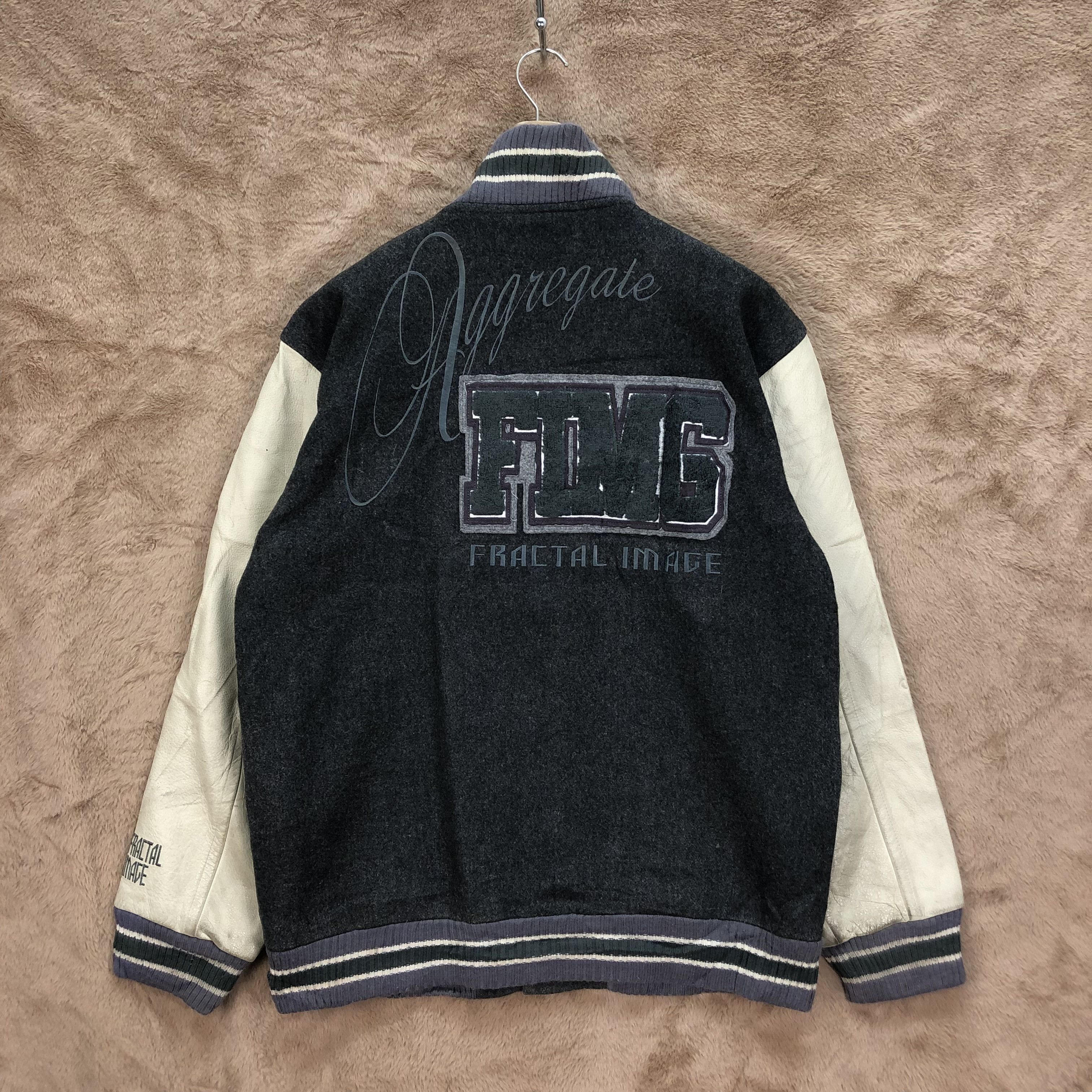 Japanese Brand FRACTAL IMAGE Aggregate Wool Leather Varsity Jacket #4923-36 Size US L / EU 52-54 / 3 - 1 Thumbnail