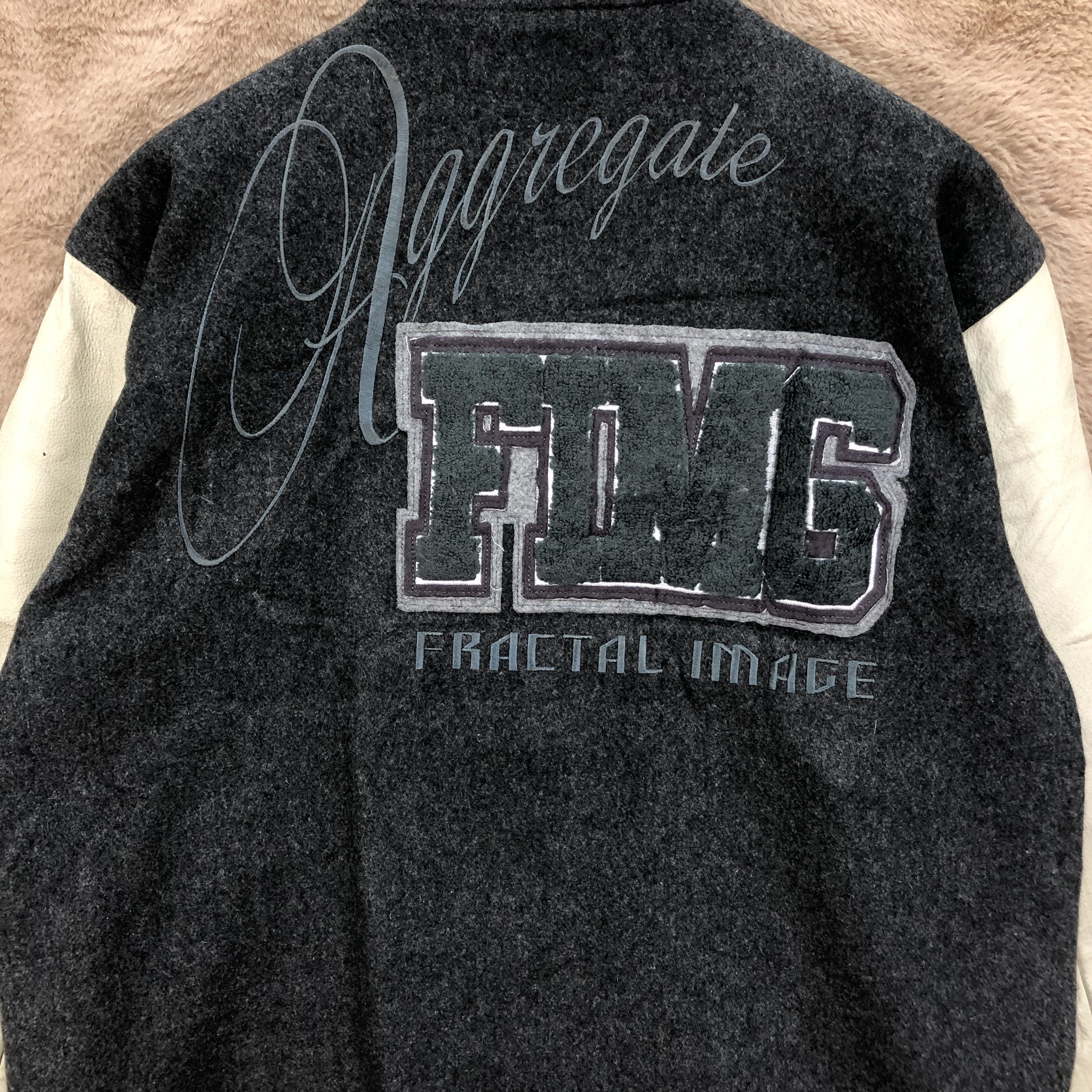 Japanese Brand FRACTAL IMAGE Aggregate Wool Leather Varsity Jacket #4923-36 Size US L / EU 52-54 / 3 - 2 Thumbnail