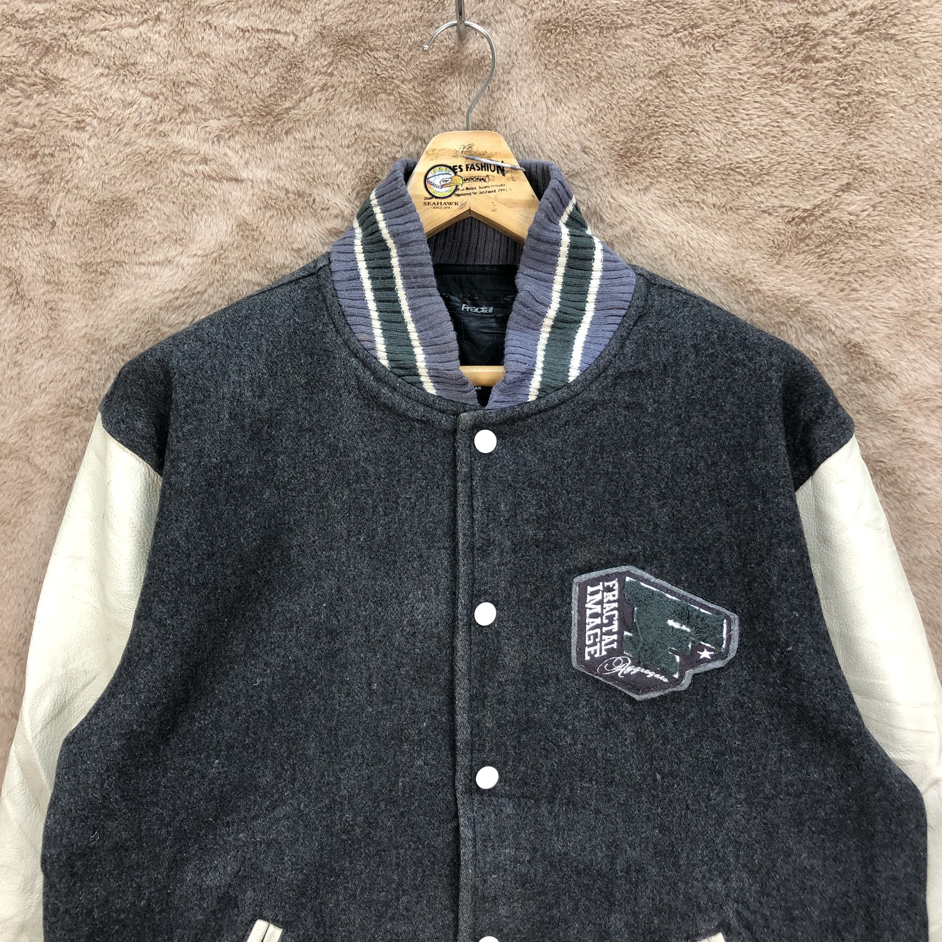 Japanese Brand FRACTAL IMAGE Aggregate Wool Leather Varsity Jacket #4923-36 Size US L / EU 52-54 / 3 - 4 Thumbnail